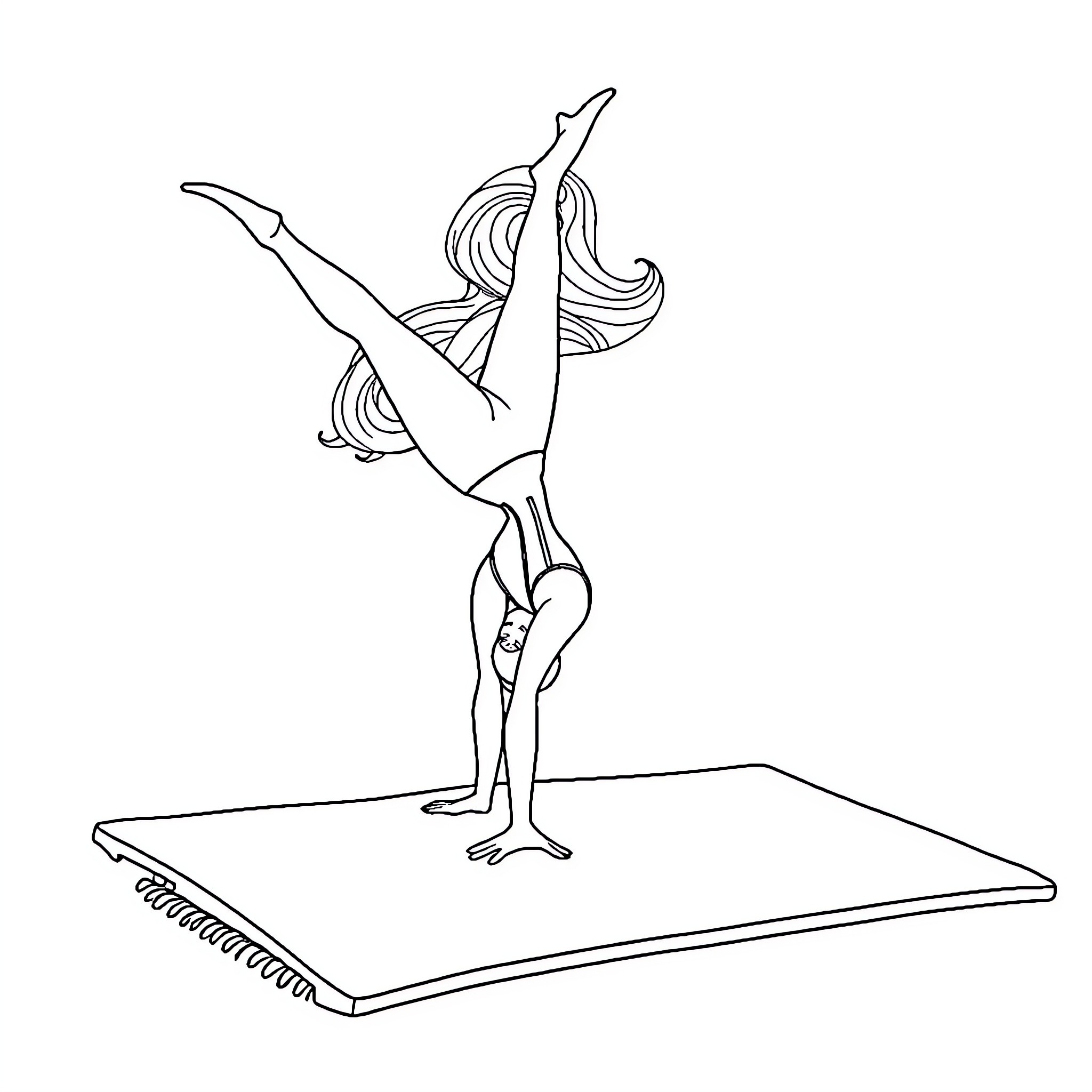 Barbie Performing Gymnastic Routine Coloring Page (free black-and-white line drawing printable PDF for all, from beginners to advanced learners, including children, teens, adults, and seniors)