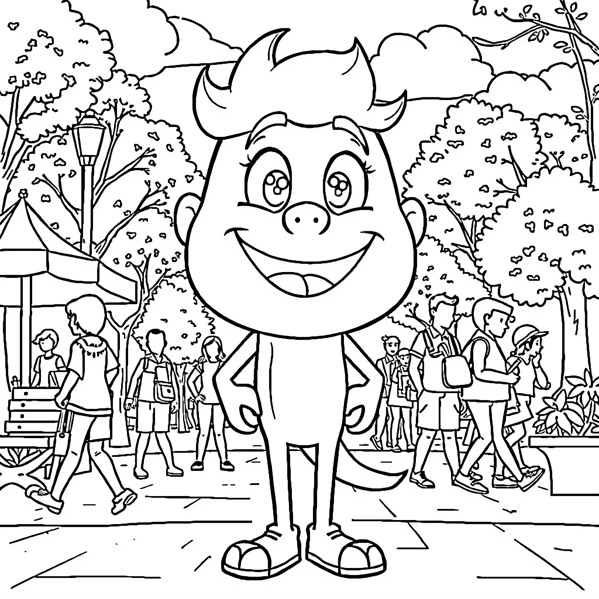 Clancy's Playful Adventure in the Park Coloring Page (free black-and-white line drawing printable PDF for all, from beginners to advanced learners, including children, teens, adults, and seniors)
