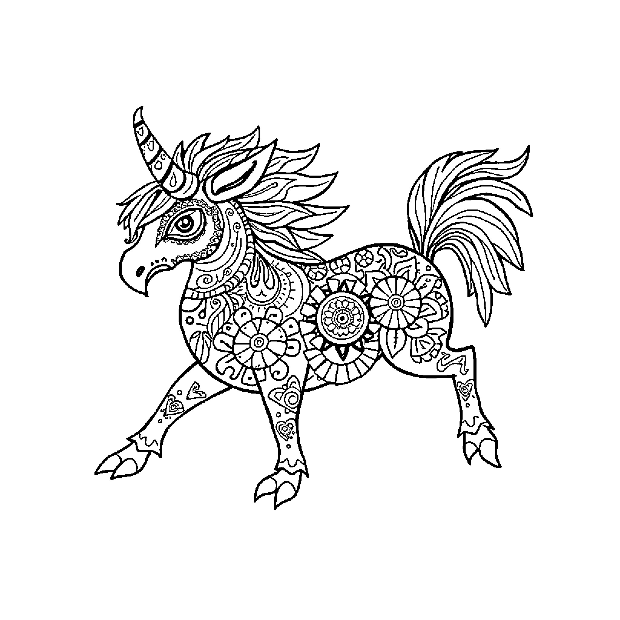 Cachalolo the Ornate Mythical Creature Coloring Page (free black-and-white line drawing printable PDF for all, from beginners to advanced learners, including children, teens, adults, and seniors)