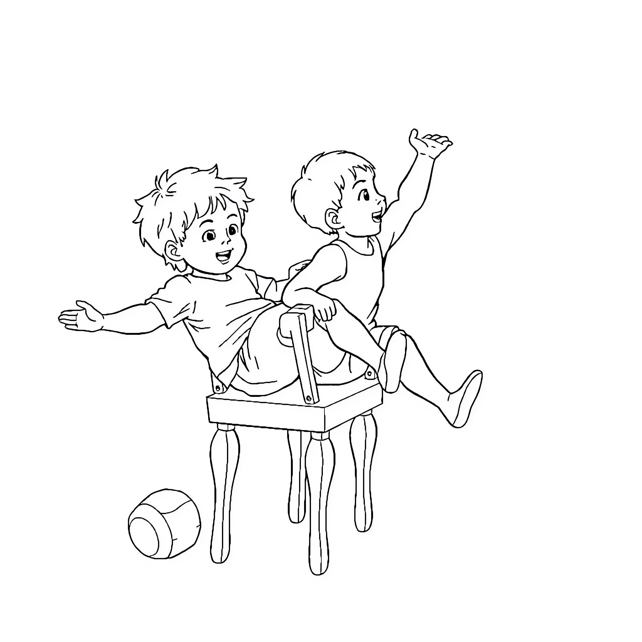Enfant enjoying playtime with friends Coloring Page (free black-and-white line drawing printable PDF for all, from beginners to advanced learners, including children, teens, adults, and seniors)