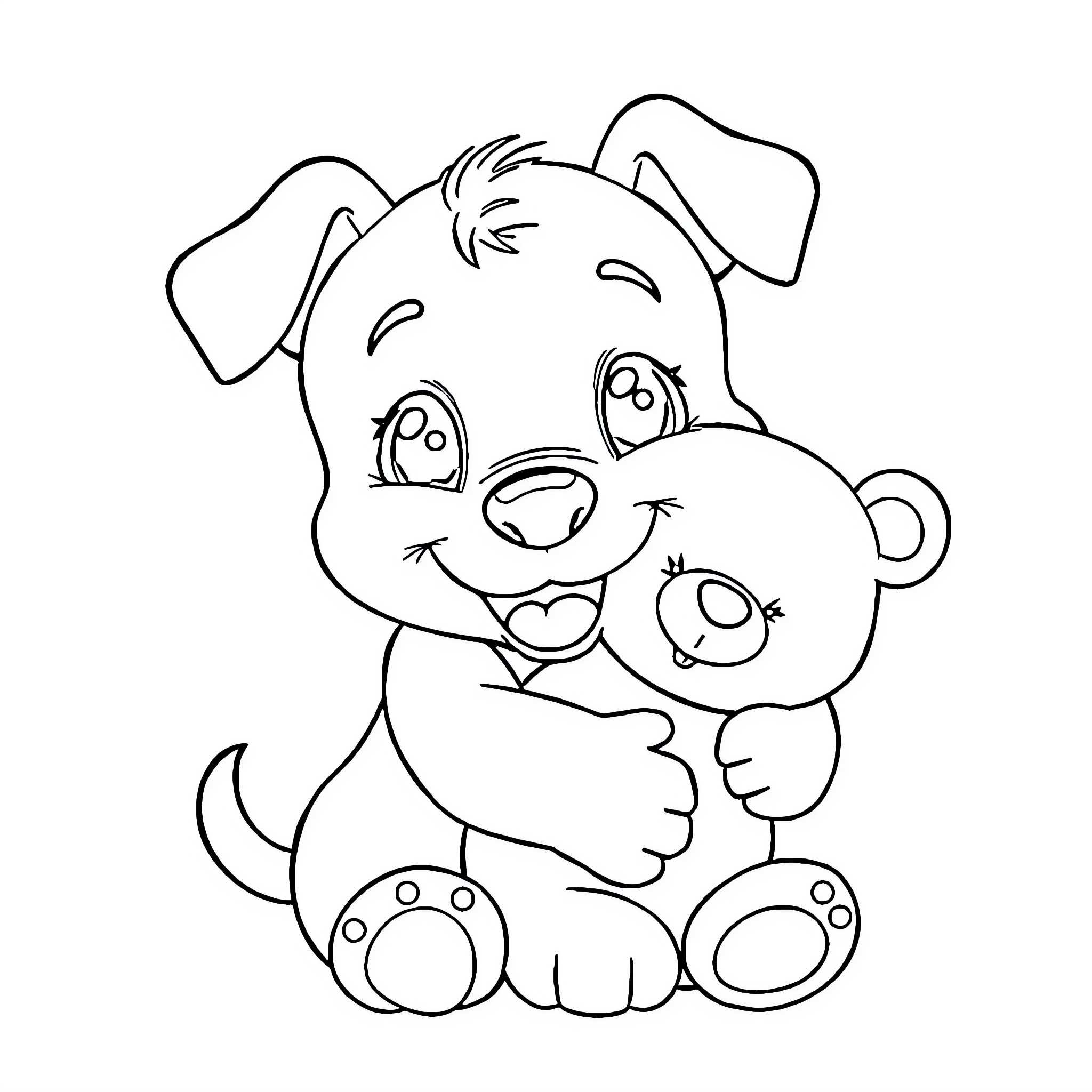Bluey hugging her teddy bear friend Coloring Page (free black-and-white line drawing printable PDF for all, from beginners to advanced learners, including children, teens, adults, and seniors)