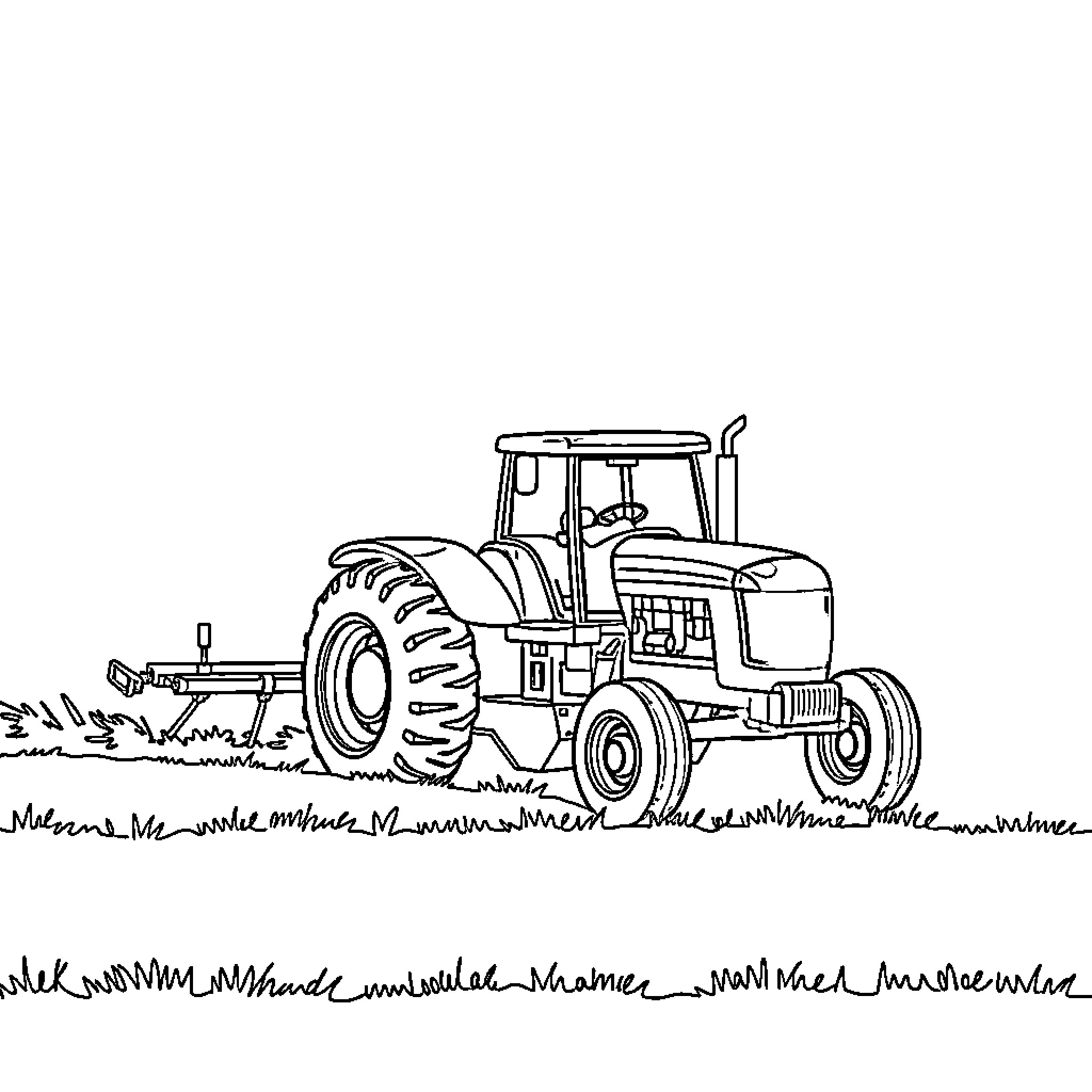 Tractor plowing the field with grass Coloring Page (free black-and-white line drawing printable PDF for all, from beginners to advanced learners, including children, teens, adults, and seniors)