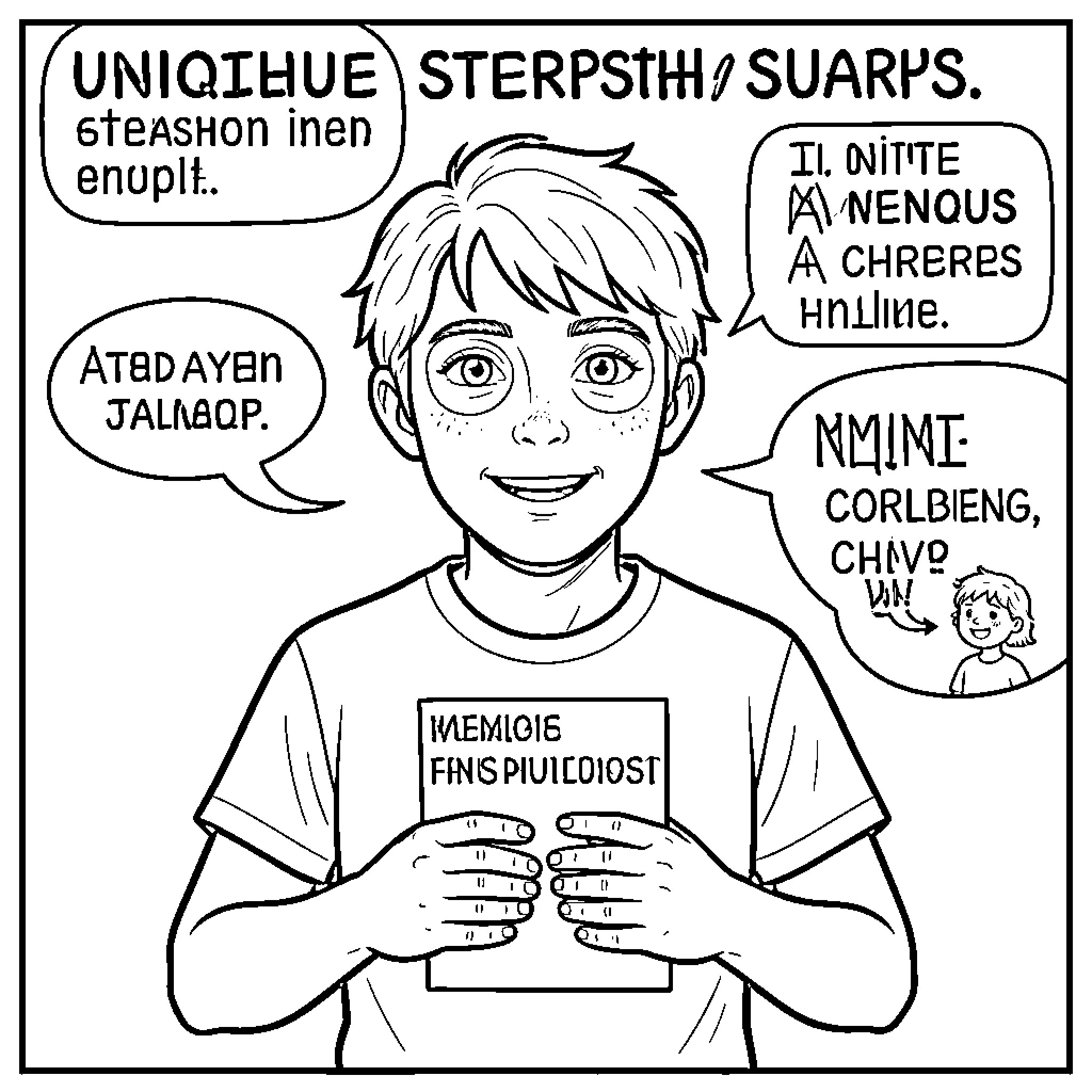Autism: Young boy expressing unique personality and interests Coloring Page (free black-and-white line drawing printable PDF for all, from beginners to advanced learners, including children, teens, adults, and seniors)