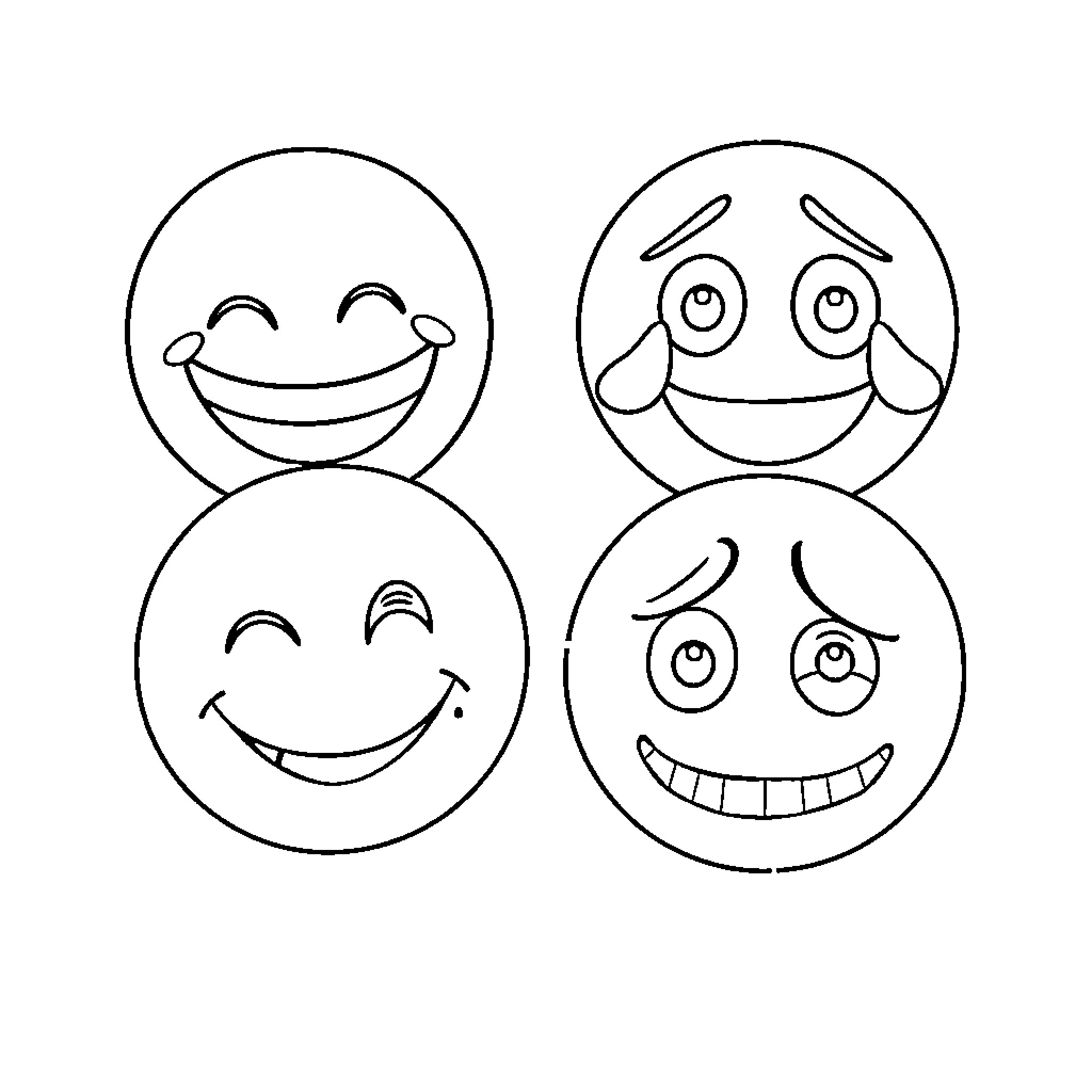 Emoji Faces with Varying Expressions Coloring Page (free black-and-white line drawing printable PDF for all, from beginners to advanced learners, including children, teens, adults, and seniors)