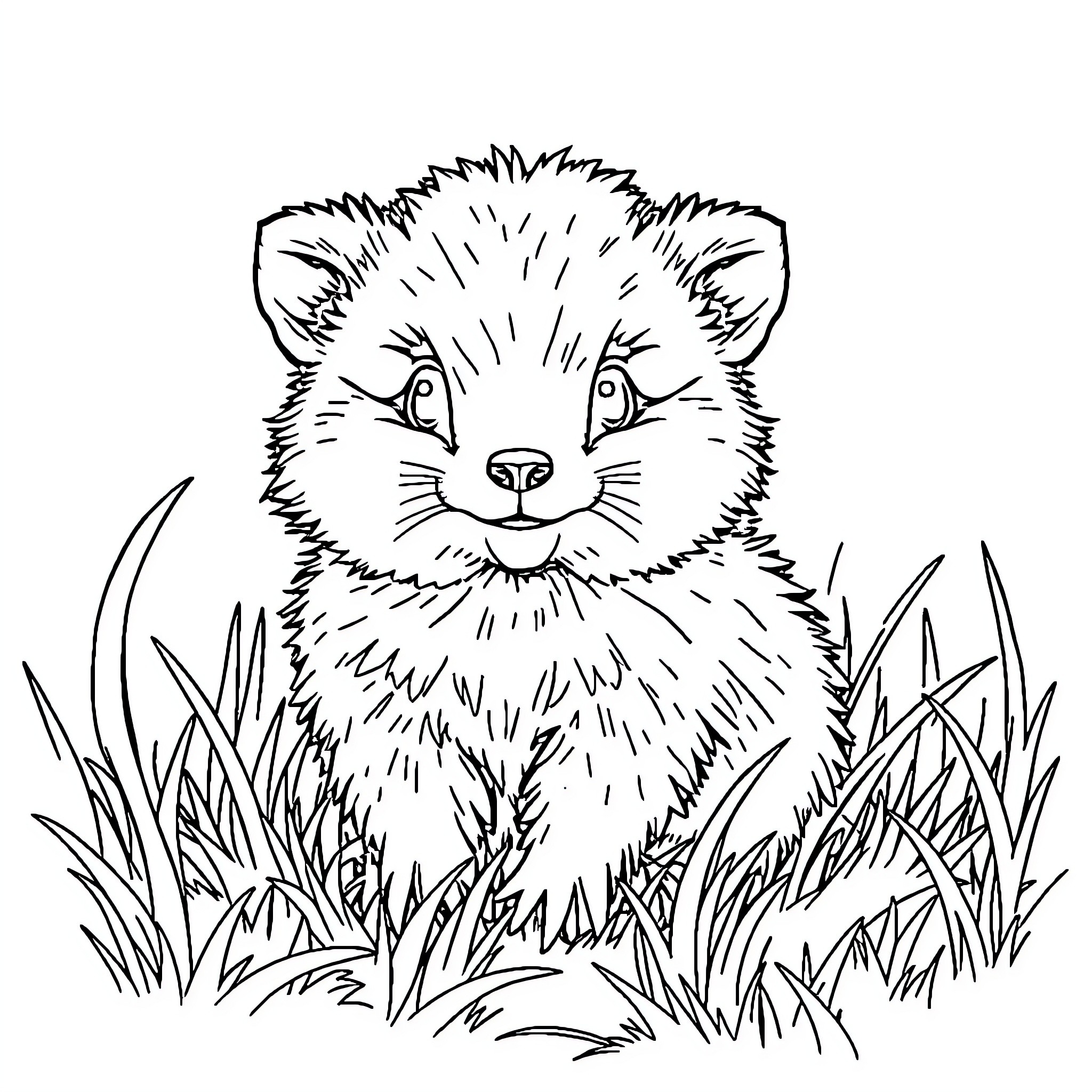 Animal sitting in grassy field Coloring Page (free black-and-white line drawing printable PDF for all, from beginners to advanced learners, including children, teens, adults, and seniors)