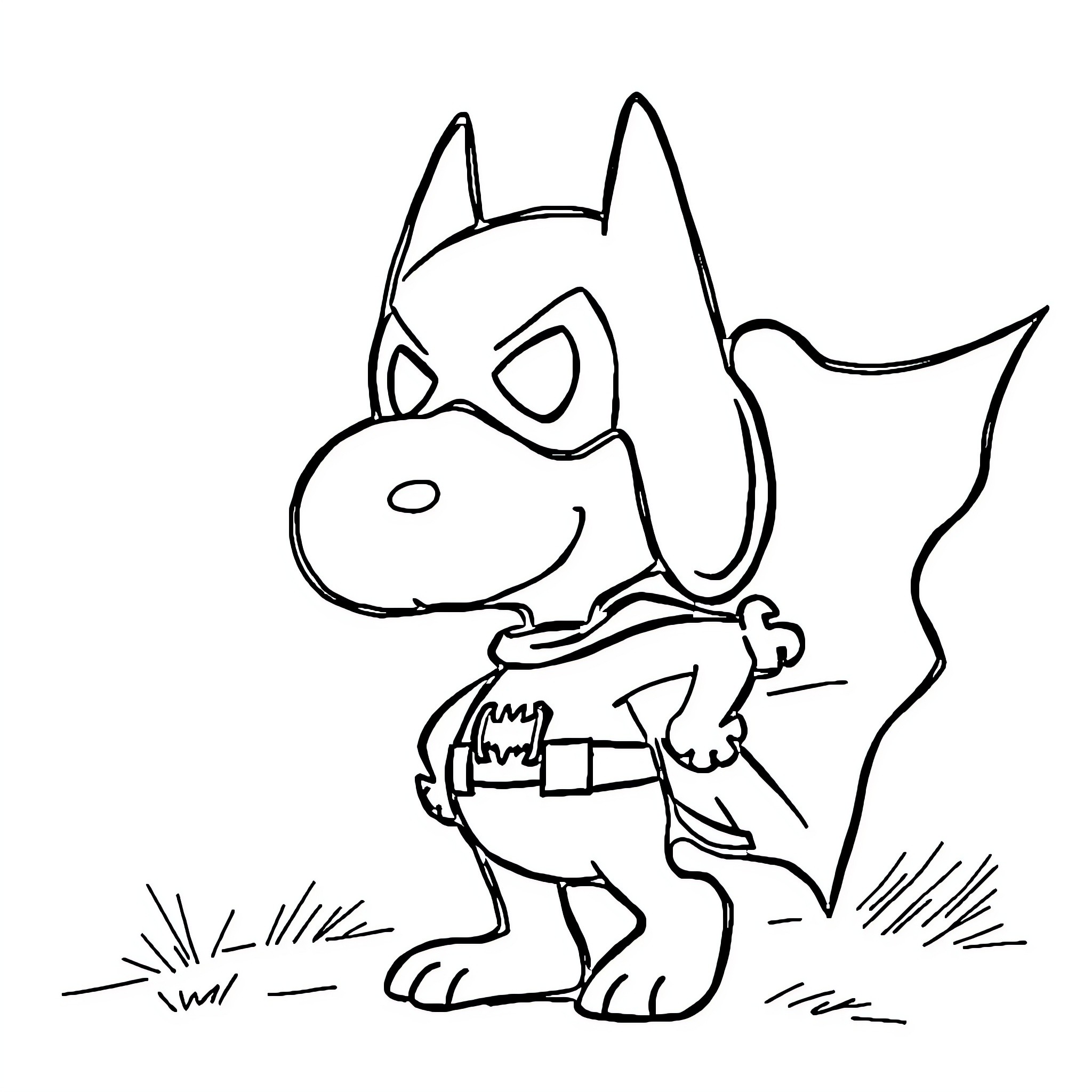 Snoopy in adventurous pose with backpack Coloring Page (free black-and-white line drawing printable PDF for all, from beginners to advanced learners, including children, teens, adults, and seniors)