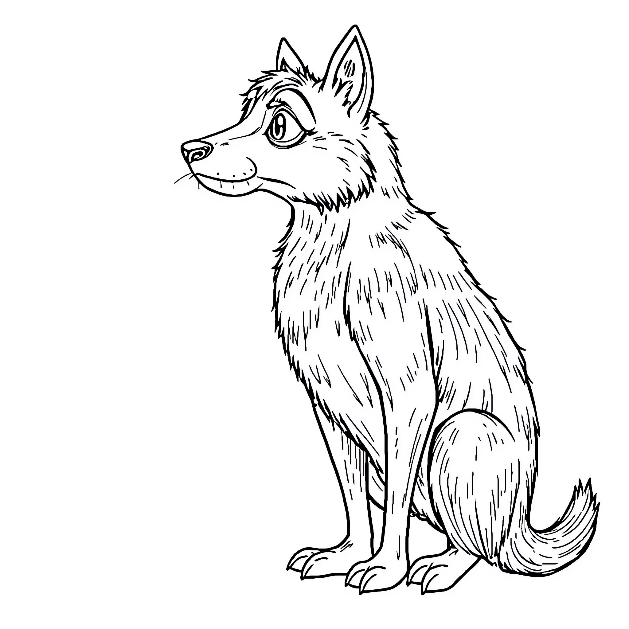 Petrik the playful wolf in black and white Coloring Page (free black-and-white line drawing printable PDF for all, from beginners to advanced learners, including children, teens, adults, and seniors)