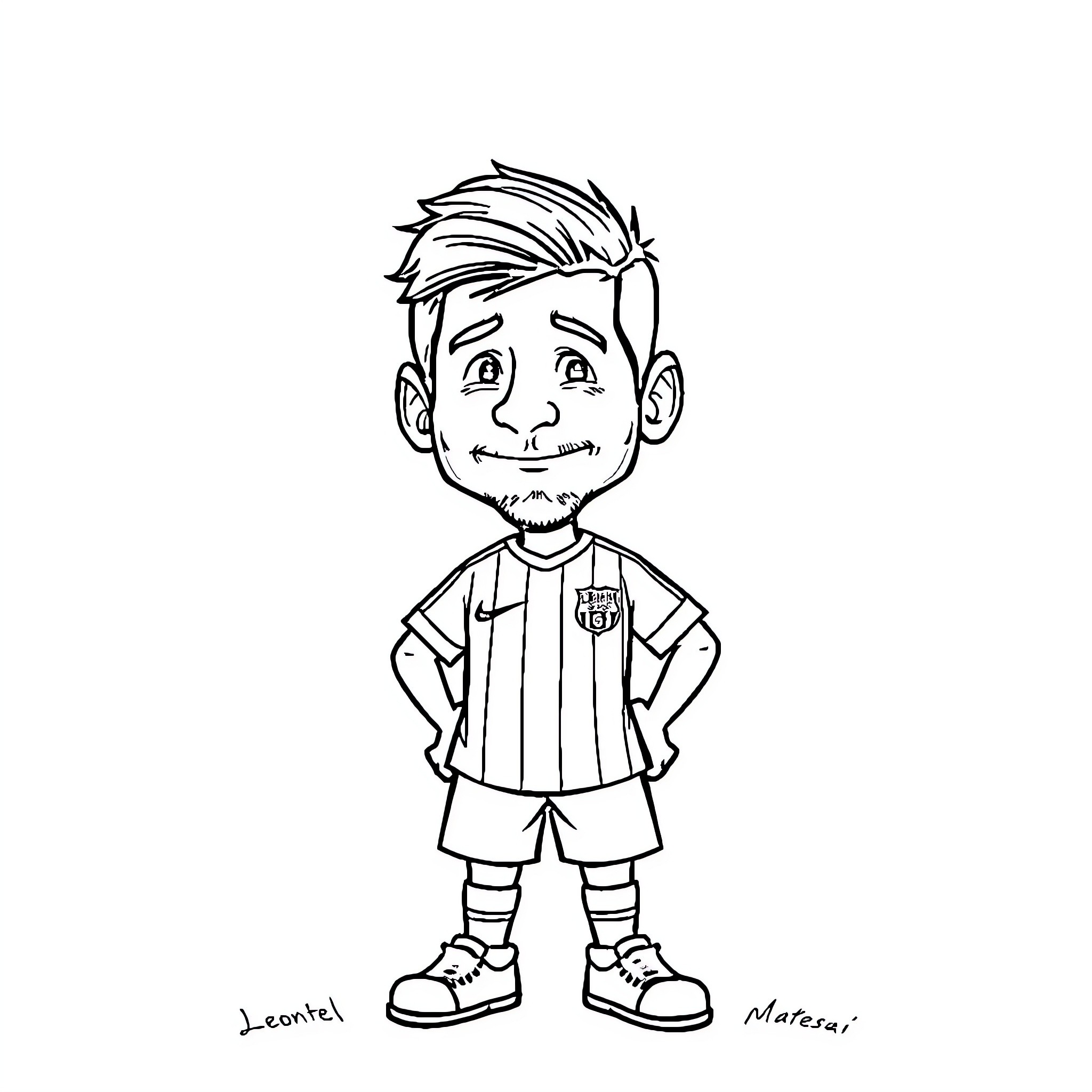 Lionel Messi in Animated Football Uniform Coloring Page (free black-and-white line drawing printable PDF for all, from beginners to advanced learners, including children, teens, adults, and seniors)