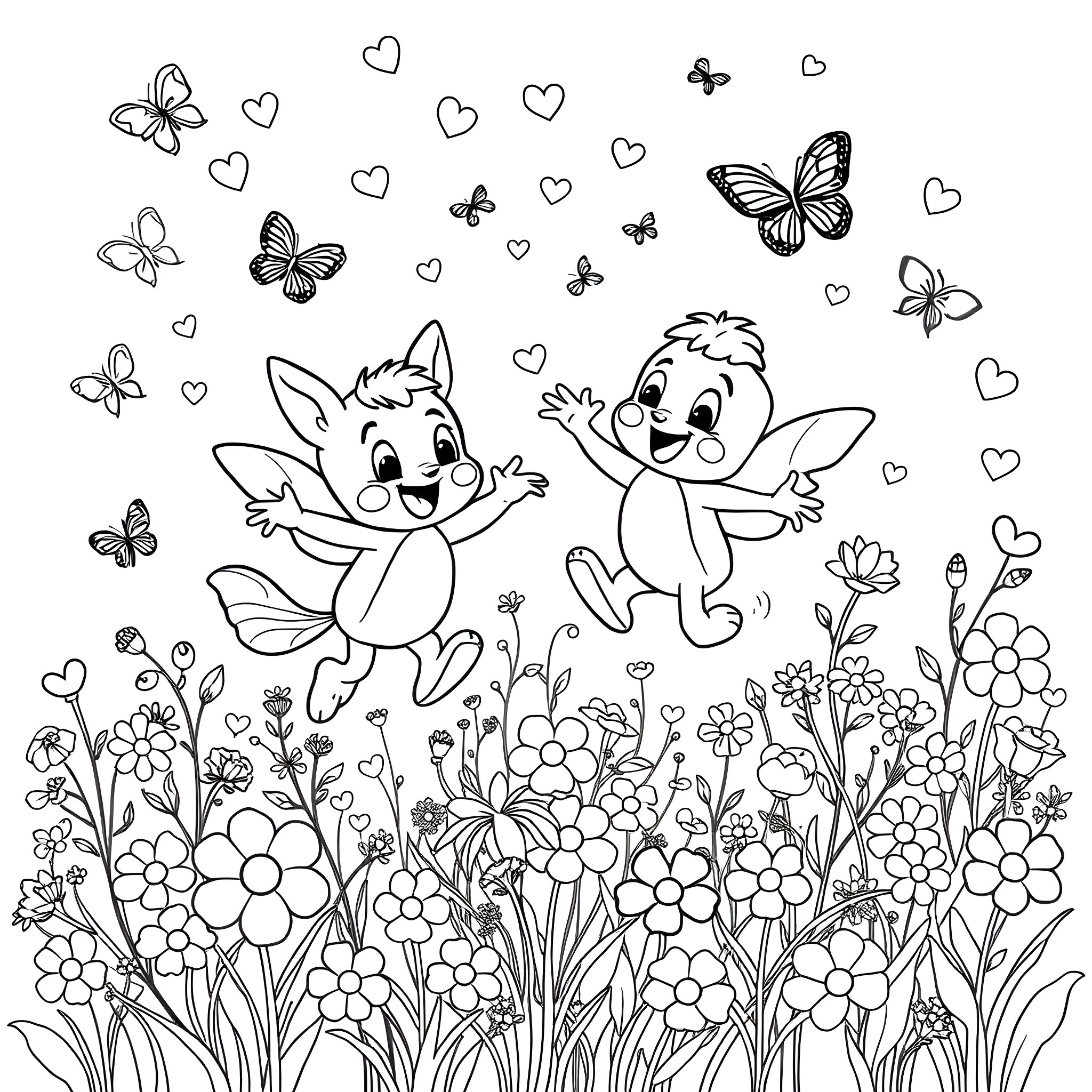 Bluey's Joyful Butterfly Adventure Coloring Page (free black-and-white line drawing printable PDF for all, from beginners to advanced learners, including children, teens, adults, and seniors)