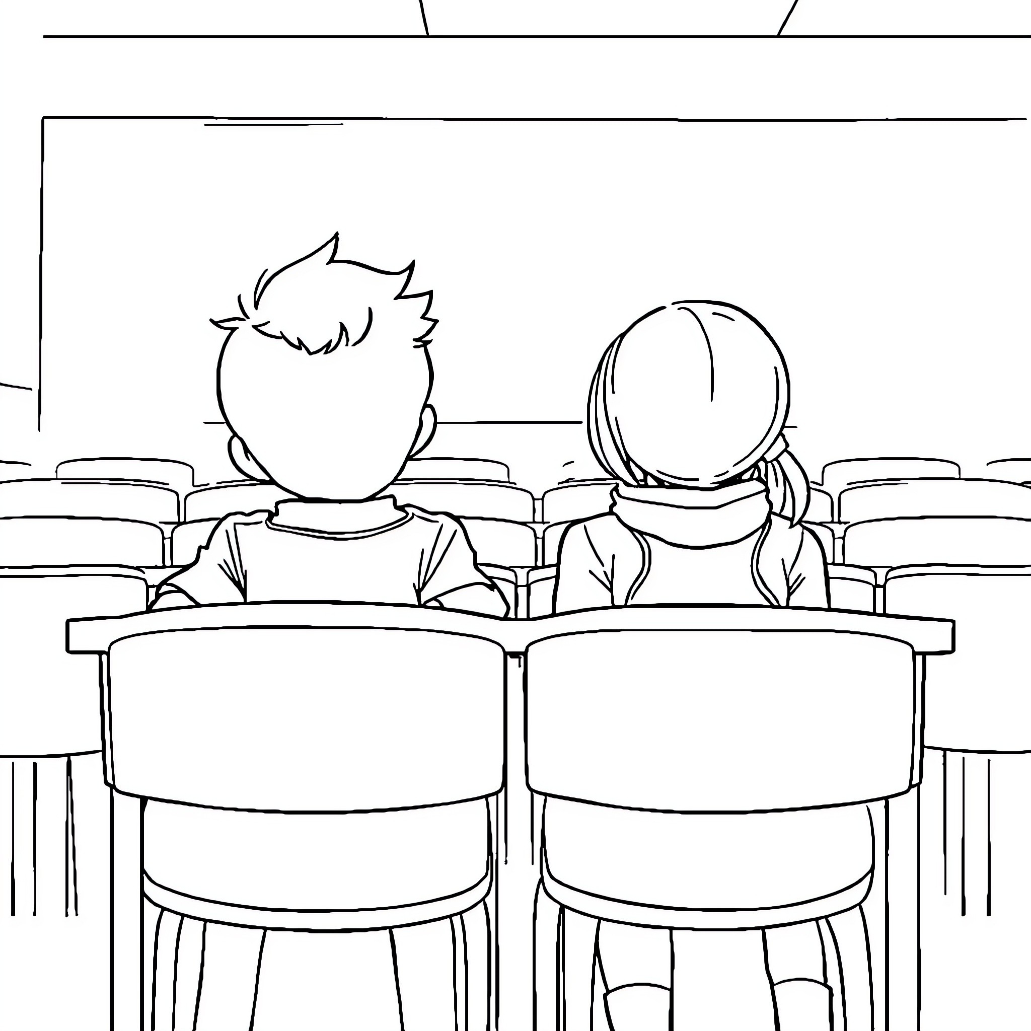 Niño gazing at the screen in class Coloring Page (free black-and-white line drawing printable PDF for all, from beginners to advanced learners, including children, teens, adults, and seniors)