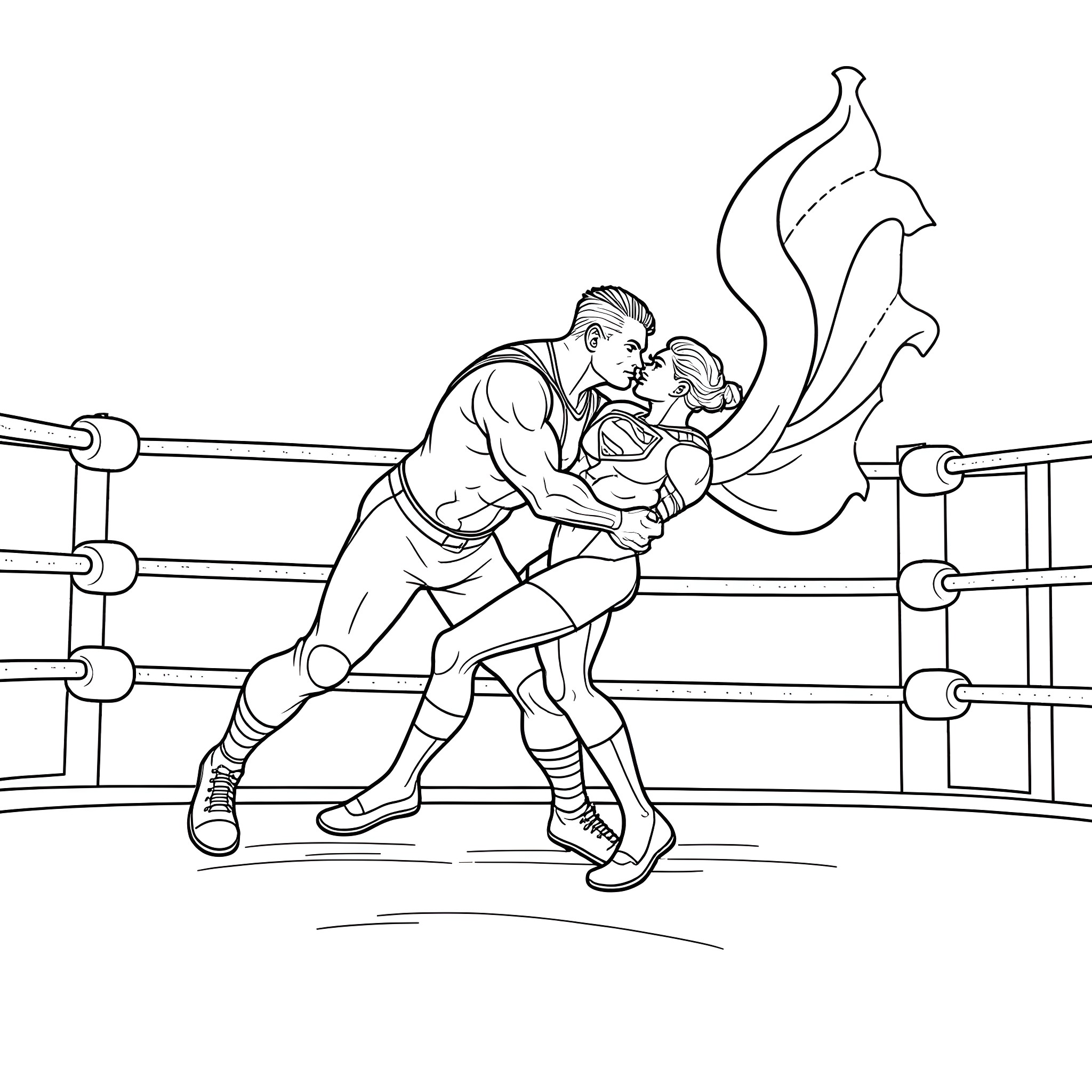 John Cena wrestling intensely in the ring Coloring Page (free black-and-white line drawing printable PDF for all, from beginners to advanced learners, including children, teens, adults, and seniors)