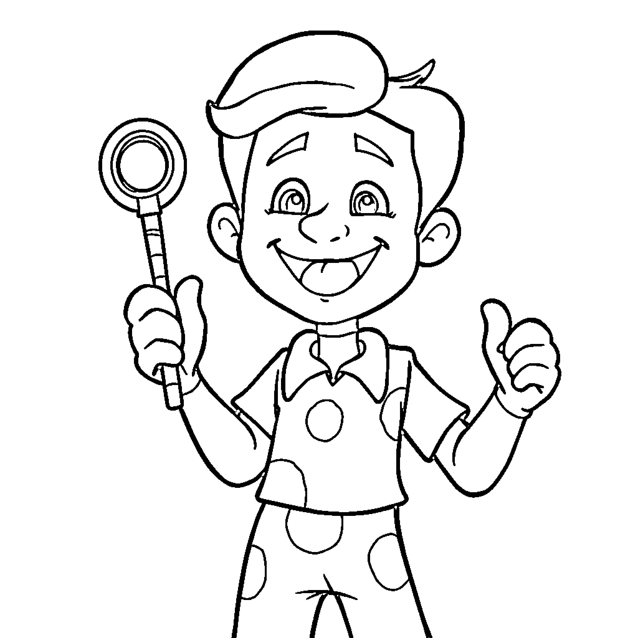 Steve's joyful inspection with thumbs up Coloring Page (free black-and-white line drawing printable PDF for all, from beginners to advanced learners, including children, teens, adults, and seniors)