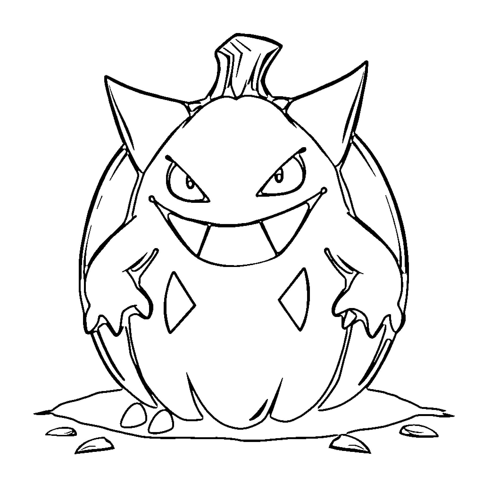 Gengar's mischievous grin and spooky appearance Coloring Page (free black-and-white line drawing printable PDF for all, from beginners to advanced learners, including children, teens, adults, and seniors)