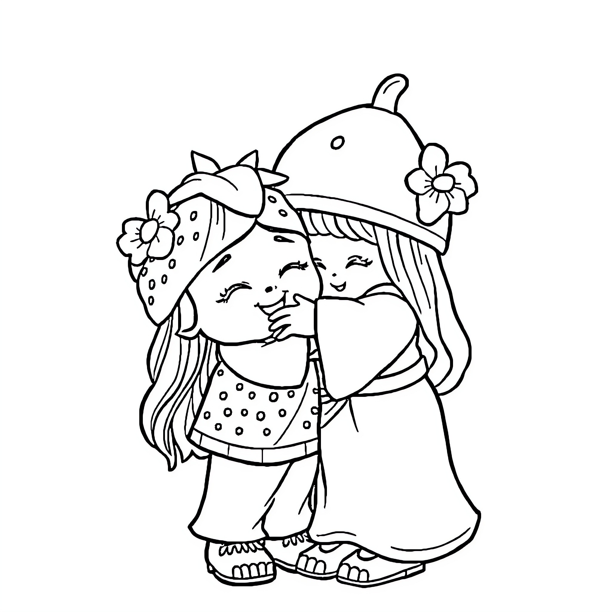 Strawberry Shortcake character in whimsical outfit Coloring Page (free black-and-white line drawing printable PDF for all, from beginners to advanced learners, including children, teens, adults, and seniors)