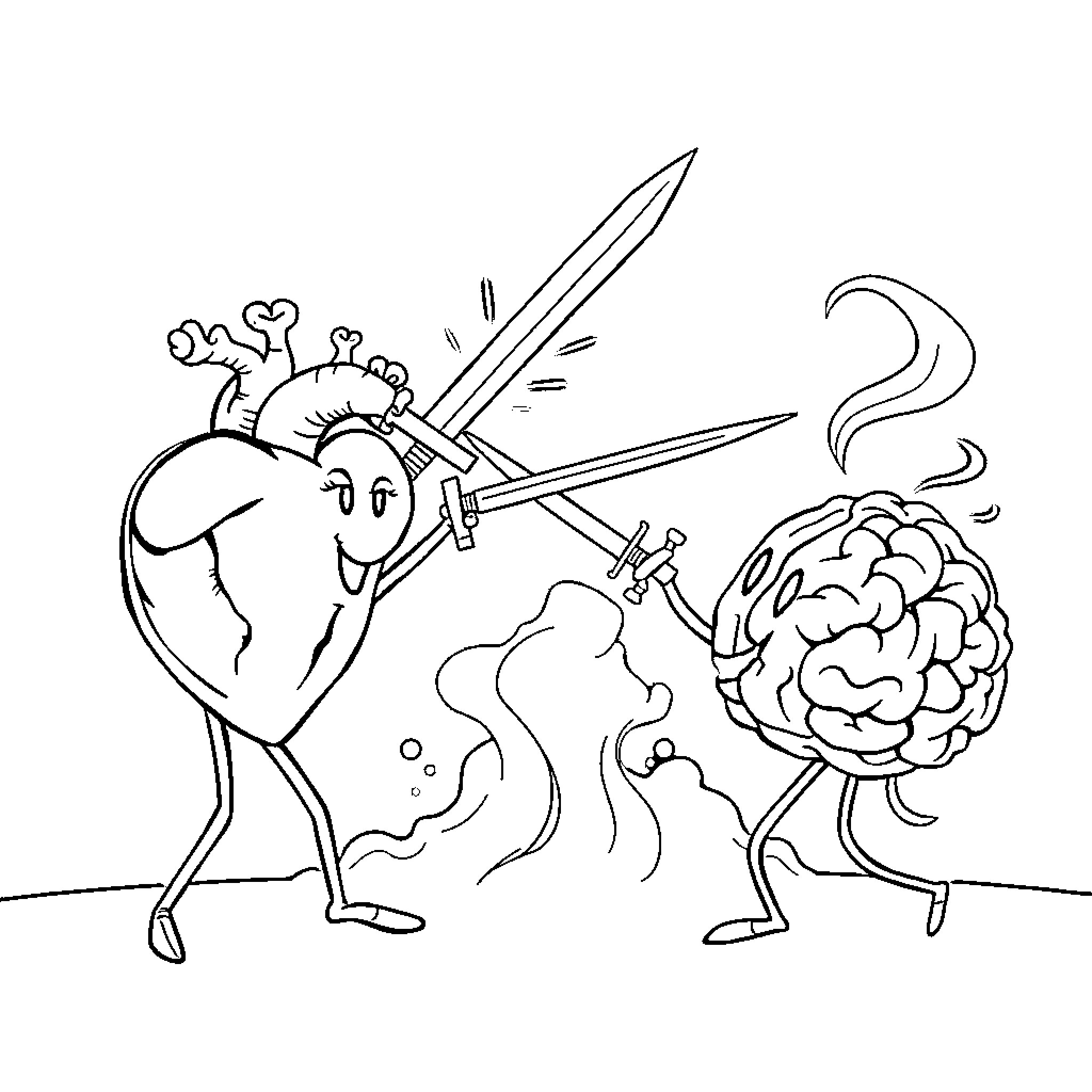 Heart fighting for the mind's creative spirit Coloring Page (free black-and-white line drawing printable PDF for all, from beginners to advanced learners, including children, teens, adults, and seniors)