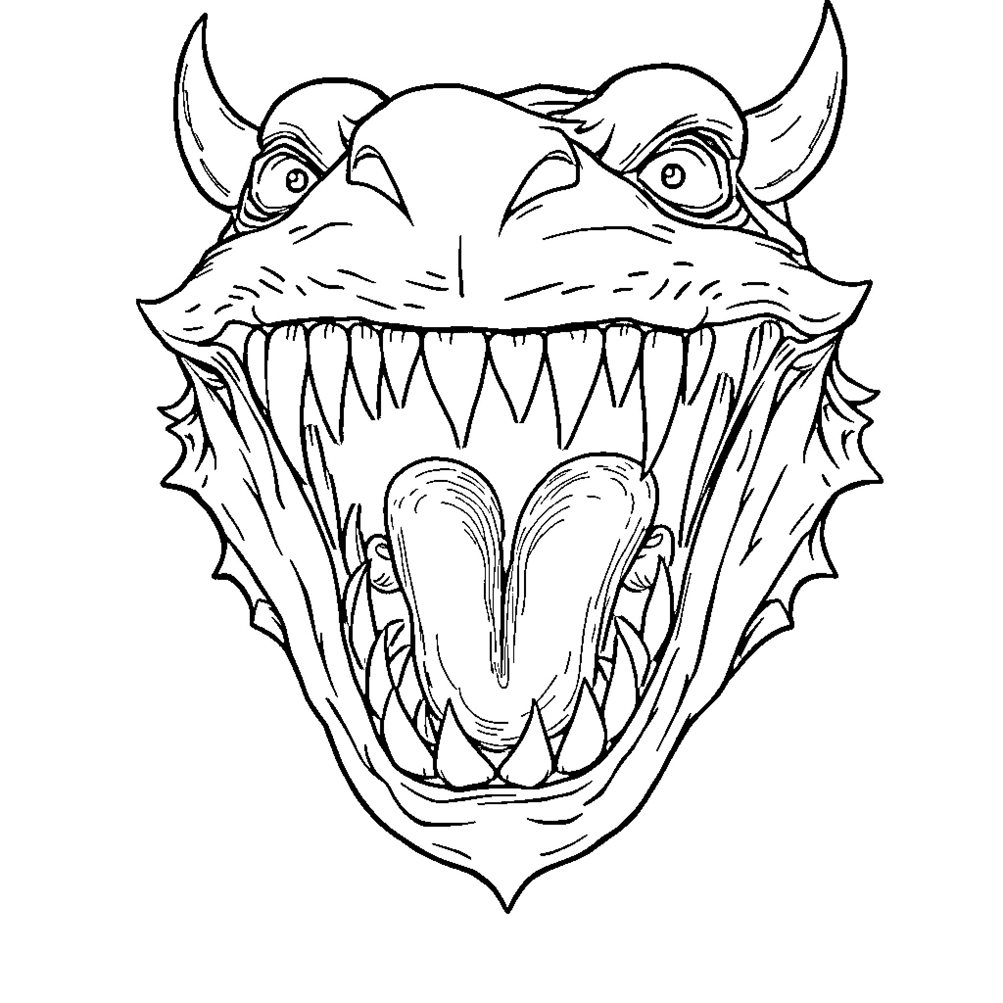 Monster Mouth with Fearsome Expression Coloring Page (free black-and-white line drawing printable PDF for all, from beginners to advanced learners, including children, teens, adults, and seniors)