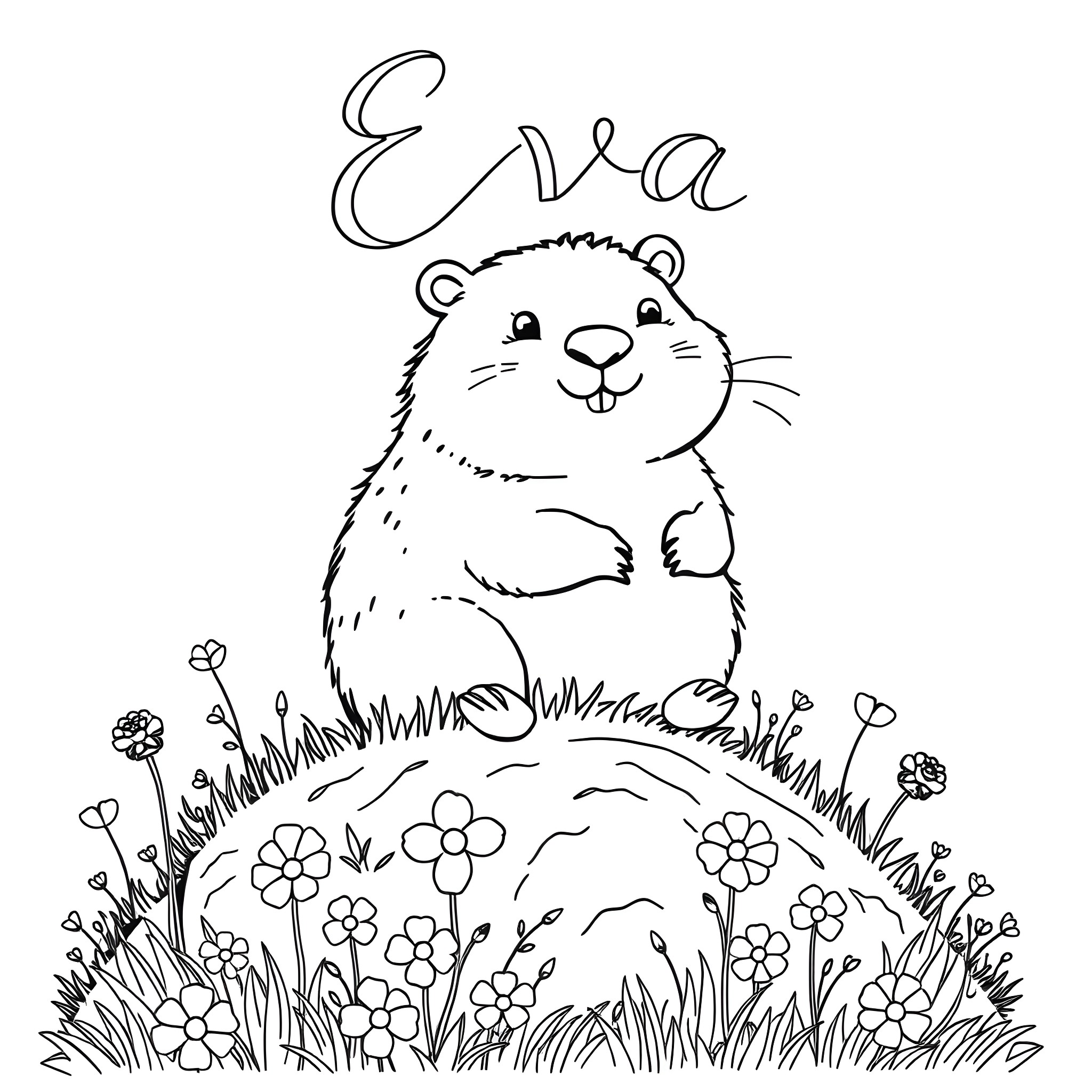 Beaver enjoying nature in a flower field Coloring Page (free black-and-white line drawing printable PDF for all, from beginners to advanced learners, including children, teens, adults, and seniors)