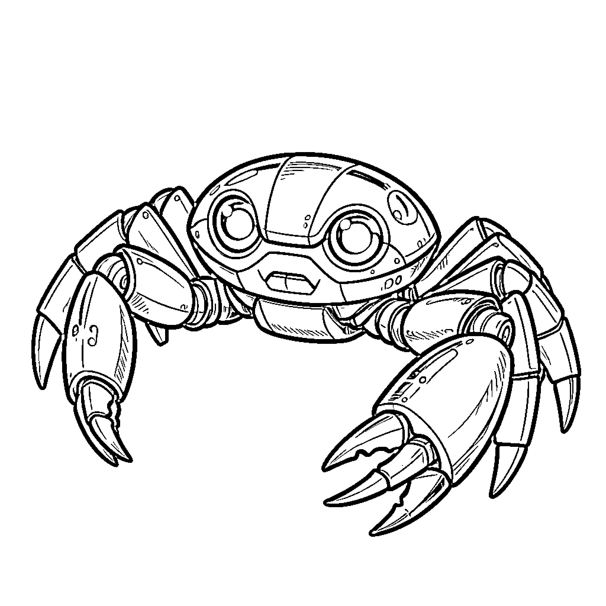 Crab robot with mechanical claws Coloring Page (free black-and-white line drawing printable PDF for all, from beginners to advanced learners, including children, teens, adults, and seniors)