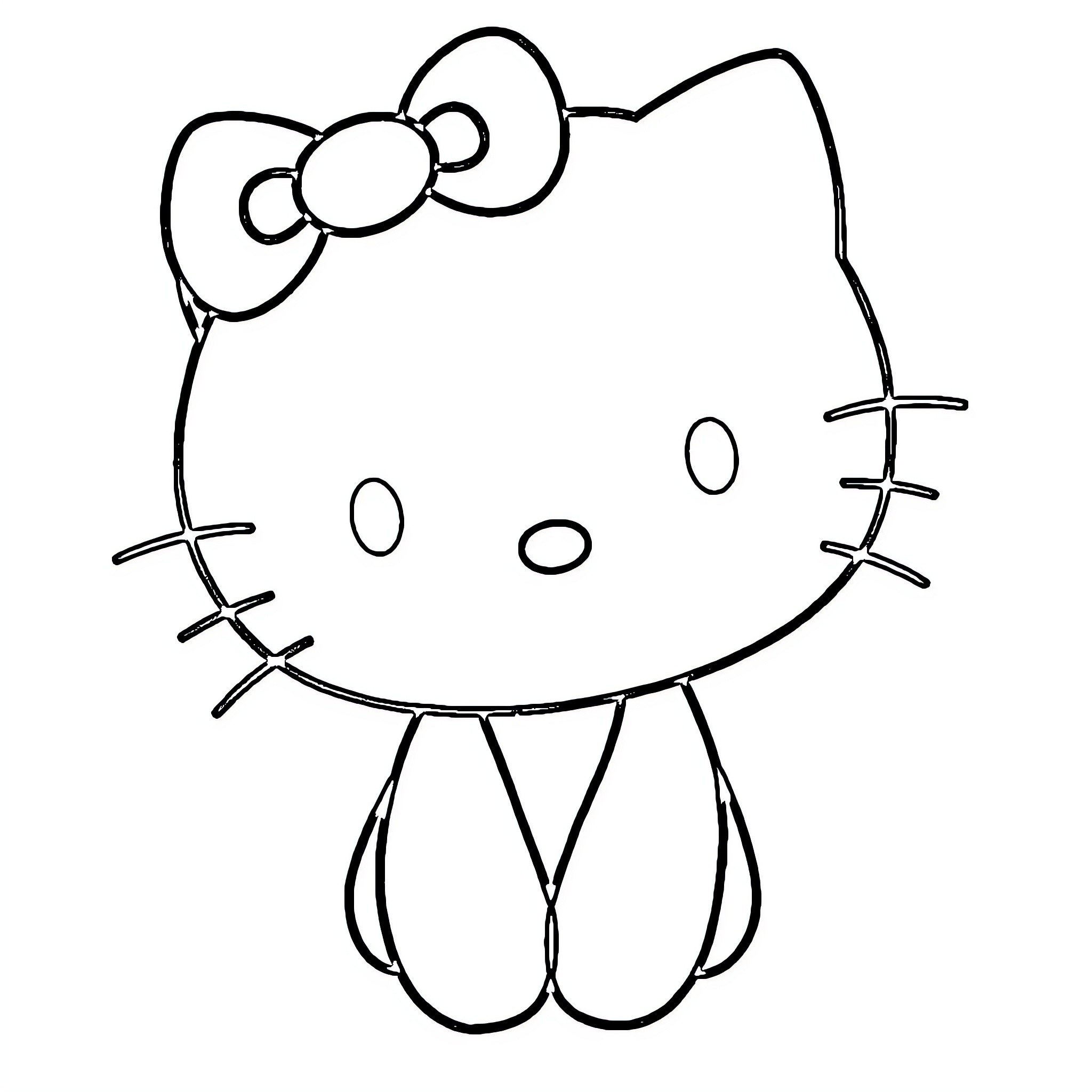 Hello Kitty sitting with bow Coloring Page (free black-and-white line drawing printable PDF for all, from beginners to advanced learners, including children, teens, adults, and seniors)