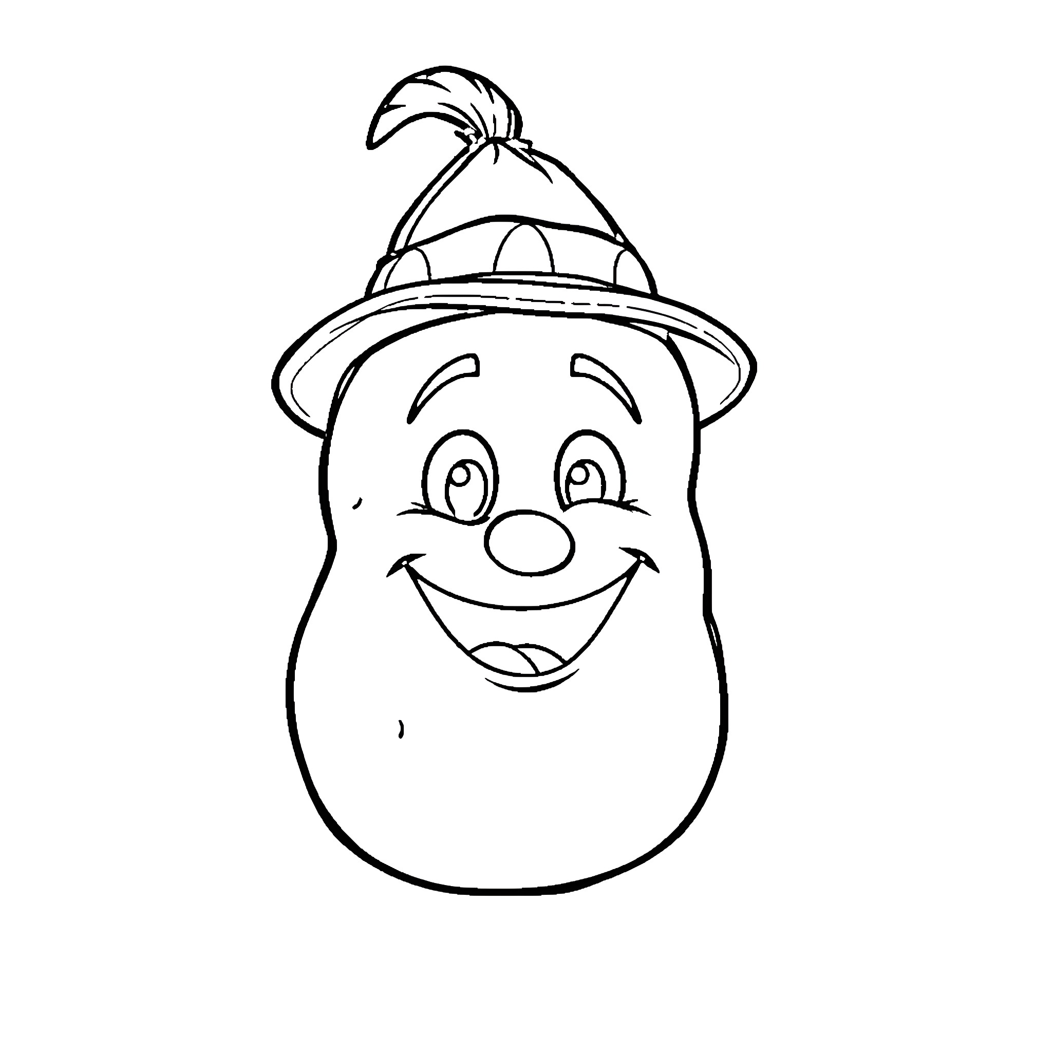 Potato character wearing a festive hat Coloring Page (free black-and-white line drawing printable PDF for all, from beginners to advanced learners, including children, teens, adults, and seniors)