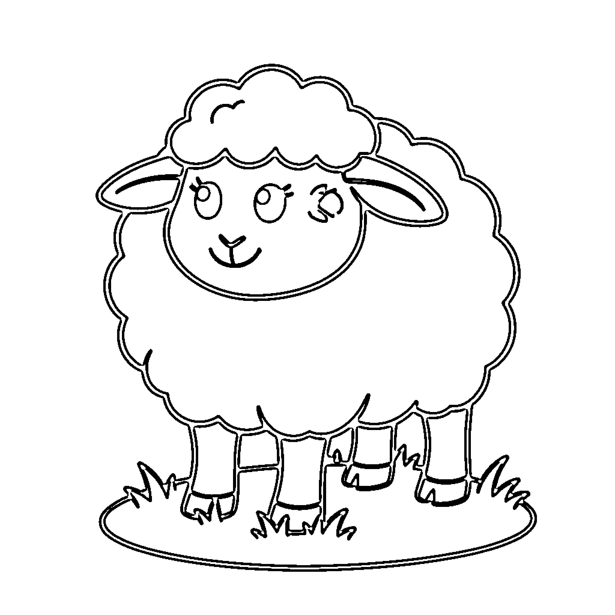Sheep standing peacefully in the field Coloring Page (free black-and-white line drawing printable PDF for all, from beginners to advanced learners, including children, teens, adults, and seniors)