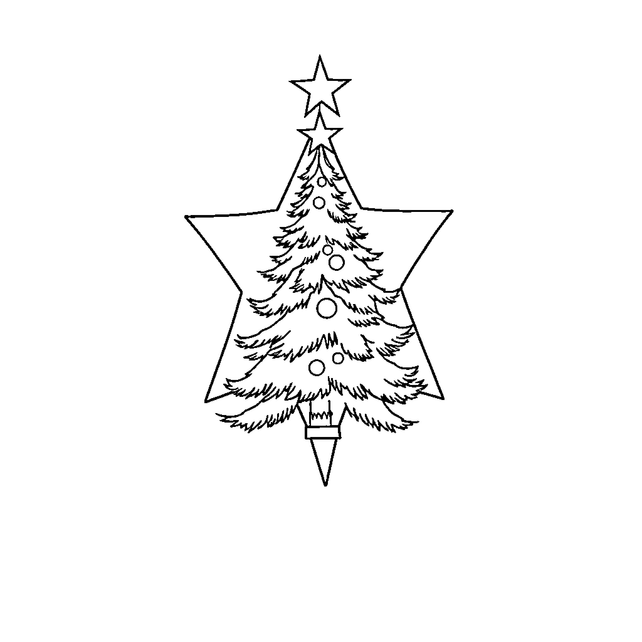 Star Christmas Tree in Geometric Frame Coloring Page (free black-and-white line drawing printable PDF for all, from beginners to advanced learners, including children, teens, adults, and seniors)