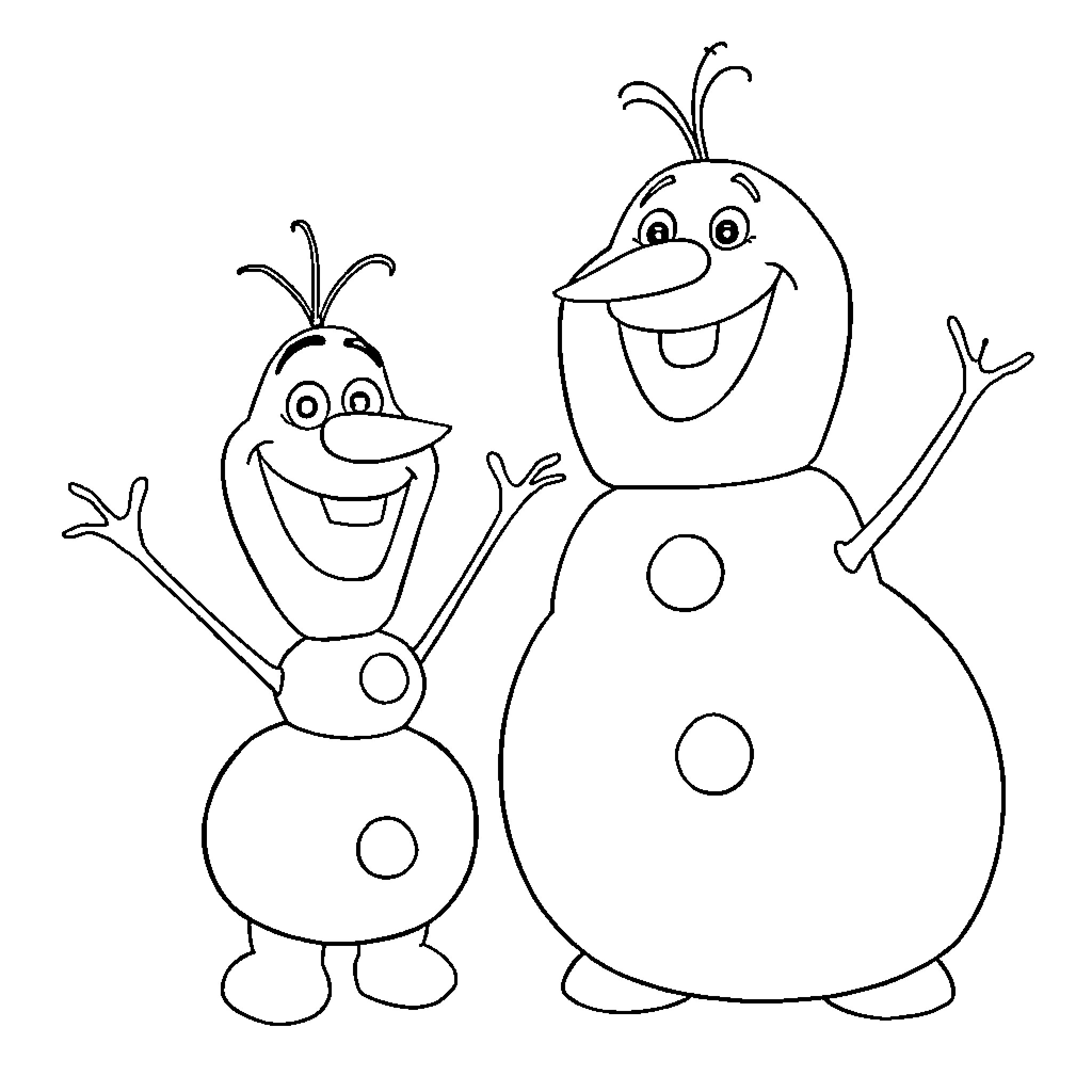 Olaf and his snowman friend having fun Coloring Page (free black-and-white line drawing printable PDF for all, from beginners to advanced learners, including children, teens, adults, and seniors)