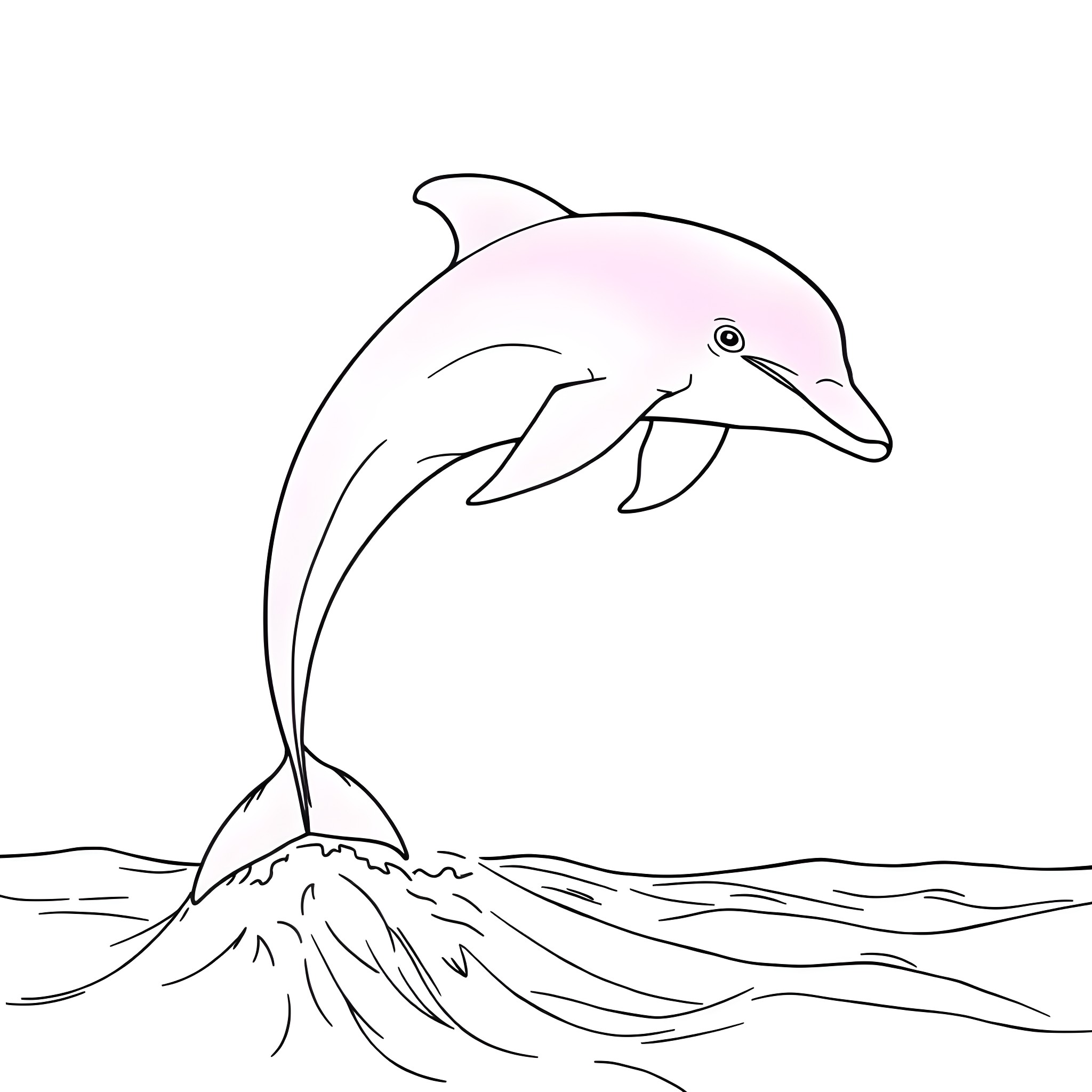 Dolphin jumping gracefully out of the water Coloring Page (free black-and-white line drawing printable PDF for all, from beginners to advanced learners, including children, teens, adults, and seniors)