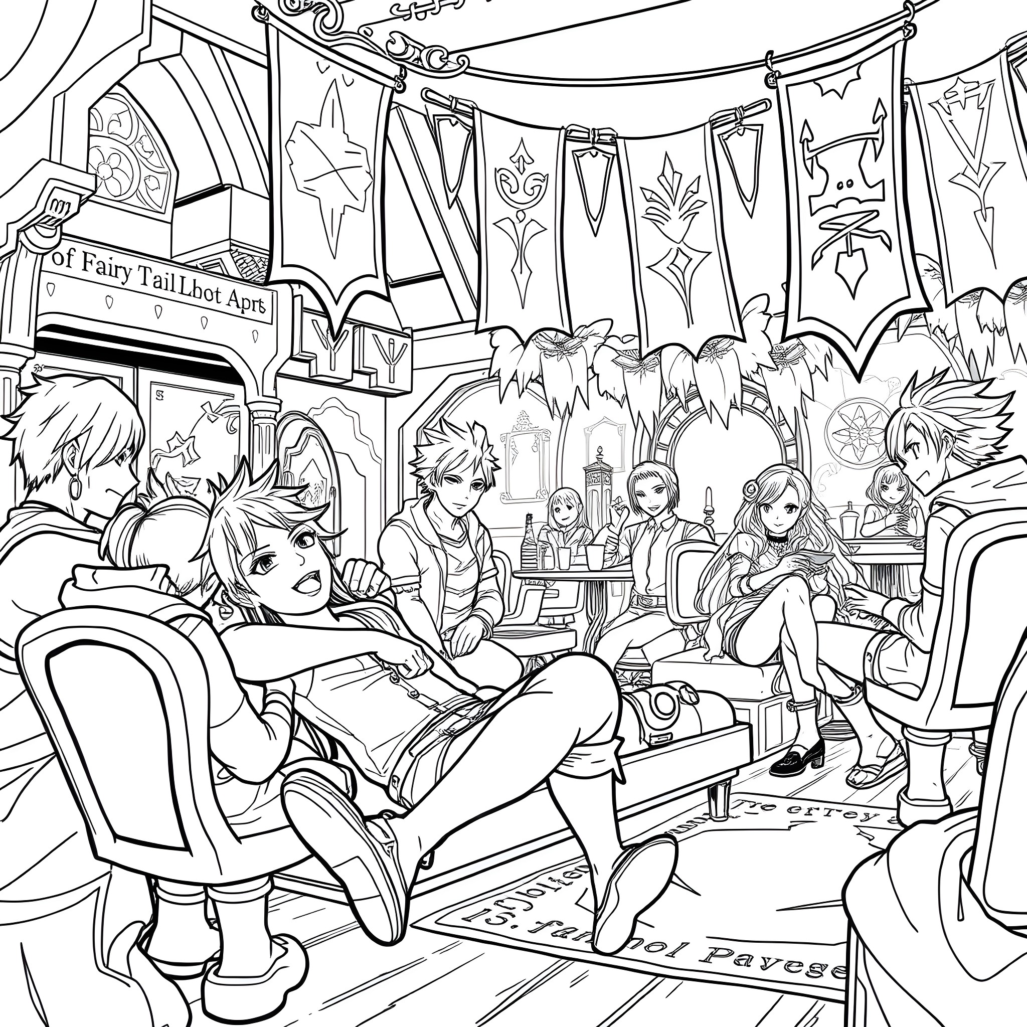 Bickslow's Fairy Tail Guild Antics Coloring Page (free black-and-white line drawing printable PDF for all, from beginners to advanced learners, including children, teens, adults, and seniors)