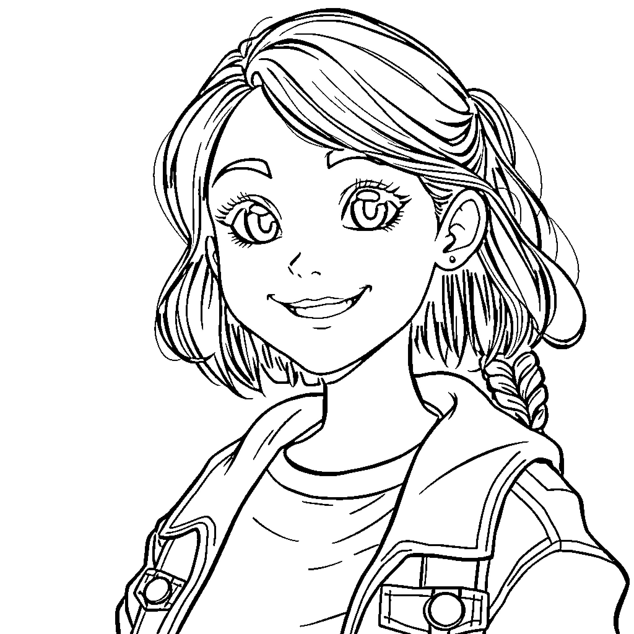 Girl with camera exploring the world Coloring Page (free black-and-white line drawing printable PDF for all, from beginners to advanced learners, including children, teens, adults, and seniors)
