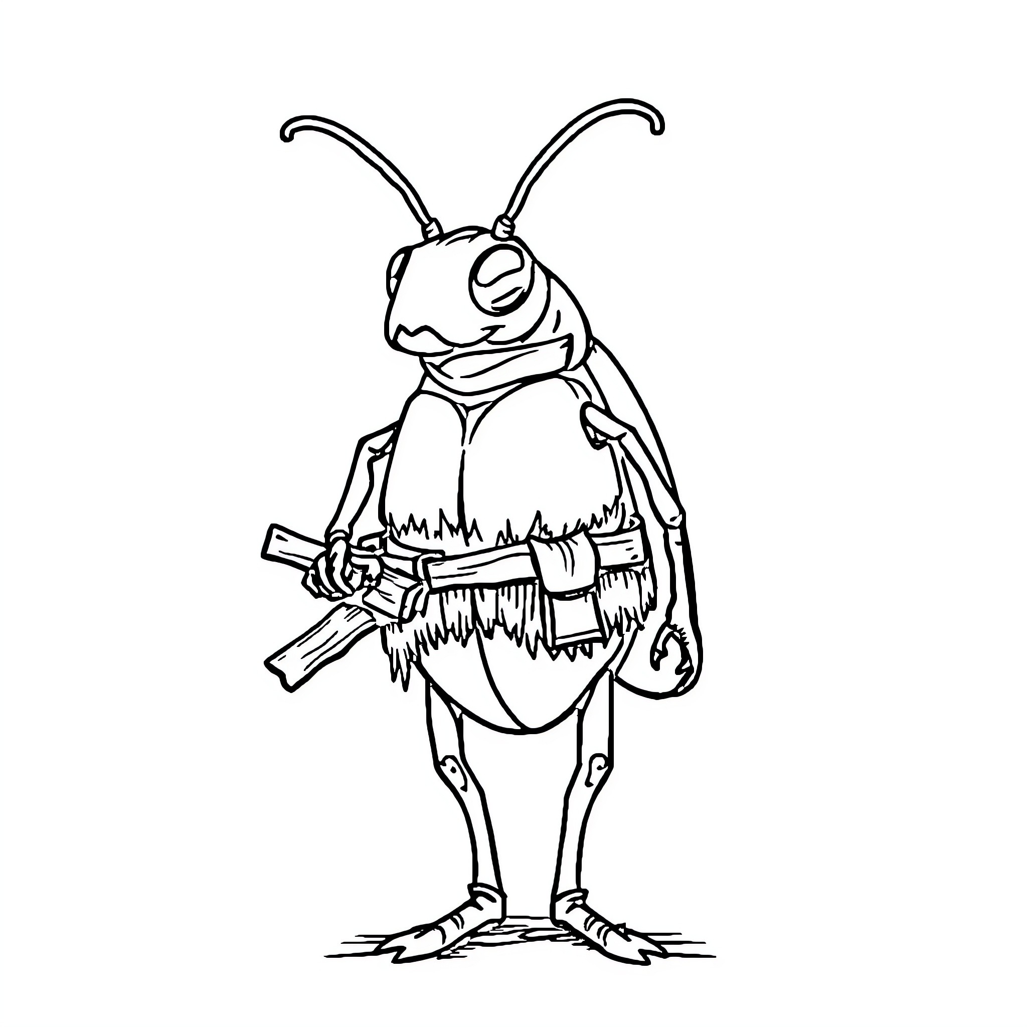 Beetle warrior wielding a weapon Coloring Page (free black-and-white line drawing printable PDF for all, from beginners to advanced learners, including children, teens, adults, and seniors)