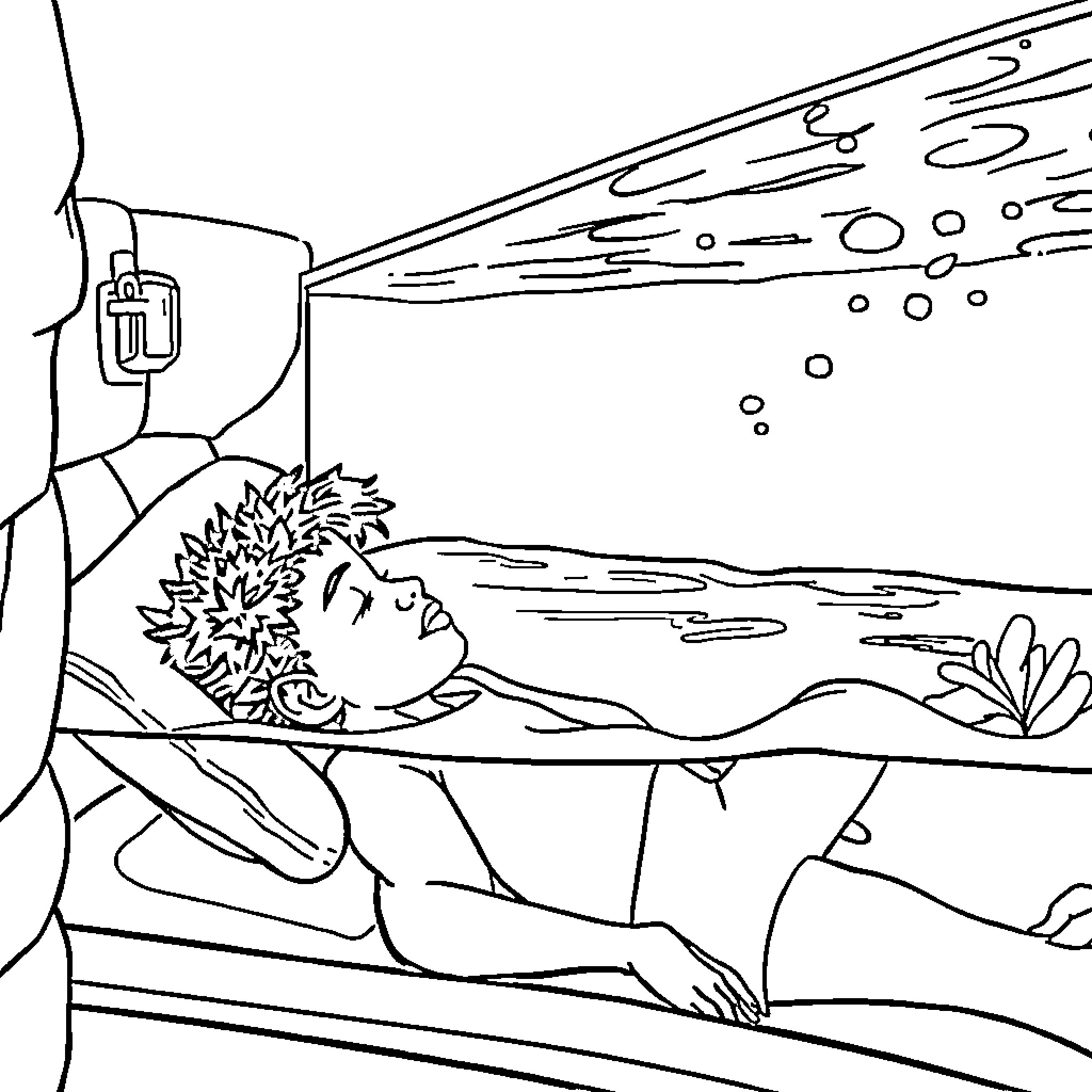 Jaden Ivey relaxing in hot tub with flowers Coloring Page (free black-and-white line drawing printable PDF for all, from beginners to advanced learners, including children, teens, adults, and seniors)