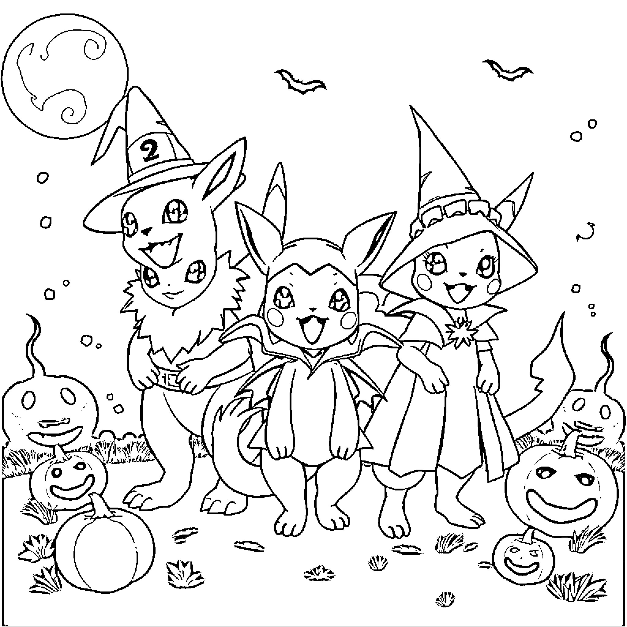 Legendary Pokemon in Festive Costumes Coloring Page (free black-and-white line drawing printable PDF for all, from beginners to advanced learners, including children, teens, adults, and seniors)