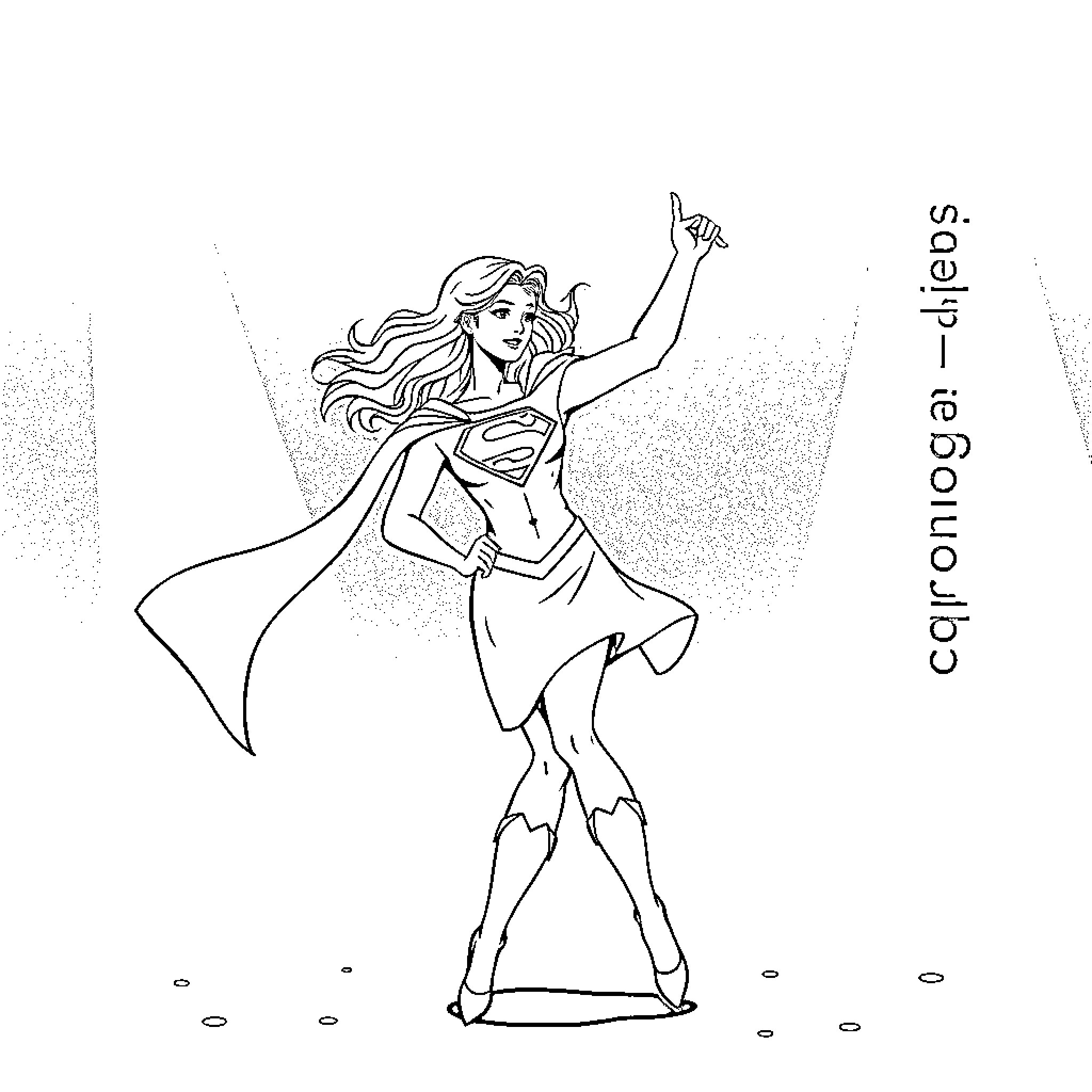 Supergirl in action with her powerful stance Coloring Page (free black-and-white line drawing printable PDF for all, from beginners to advanced learners, including children, teens, adults, and seniors)
