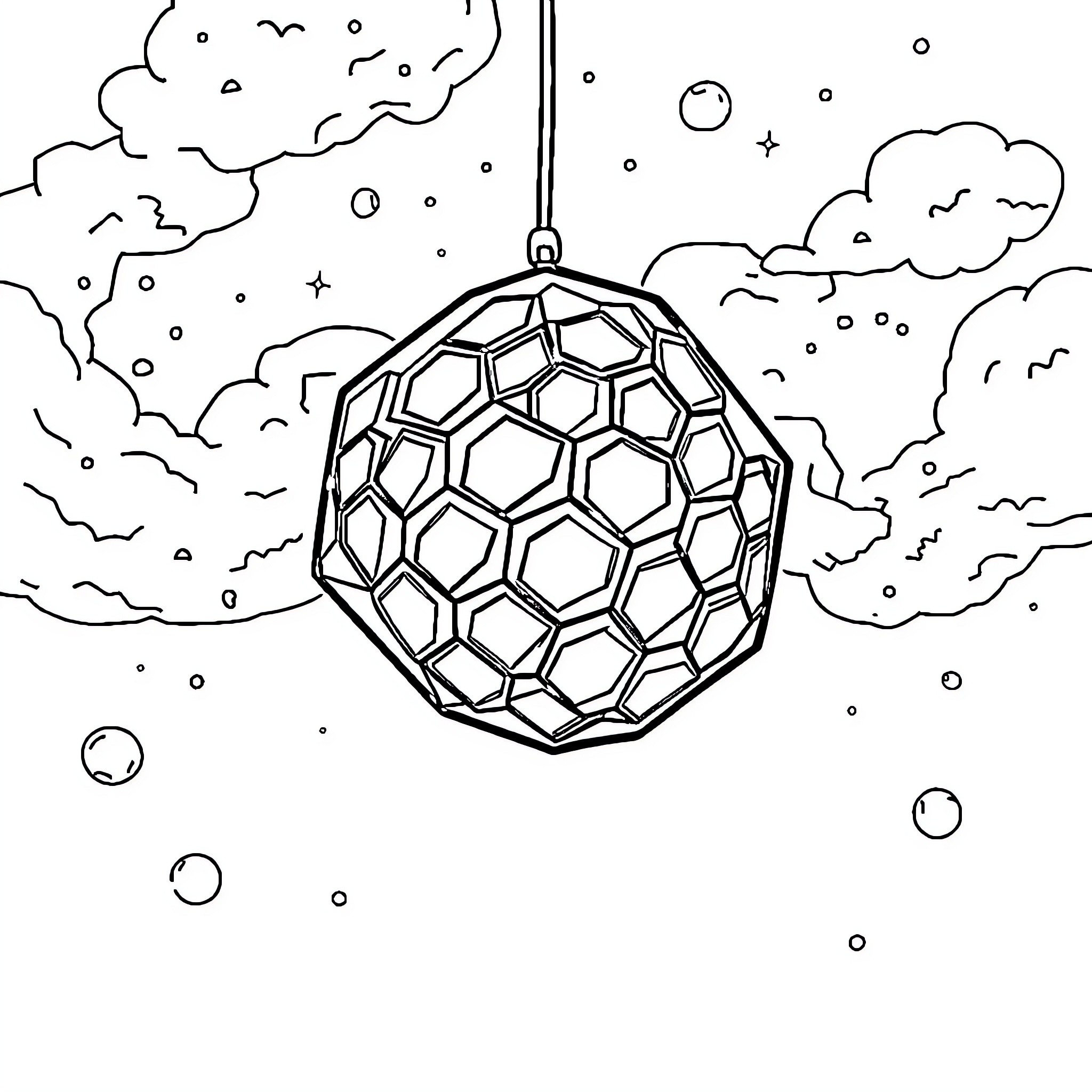 Enderpearl Floating in Starry Night Landscape Coloring Page (free black-and-white line drawing printable PDF for all, from beginners to advanced learners, including children, teens, adults, and seniors)