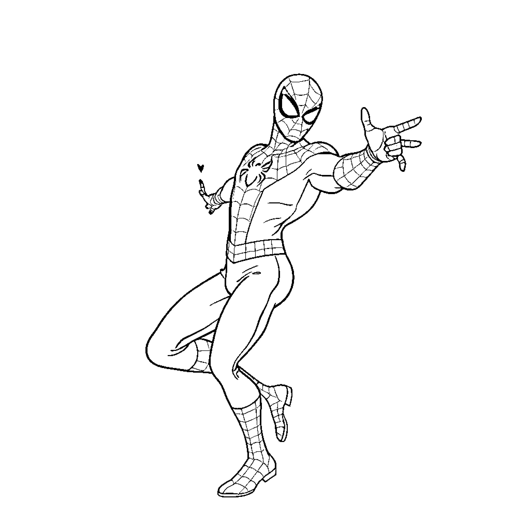 Spiderman striking a dynamic pose Coloring Page (free black-and-white line drawing printable PDF for all, from beginners to advanced learners, including children, teens, adults, and seniors)