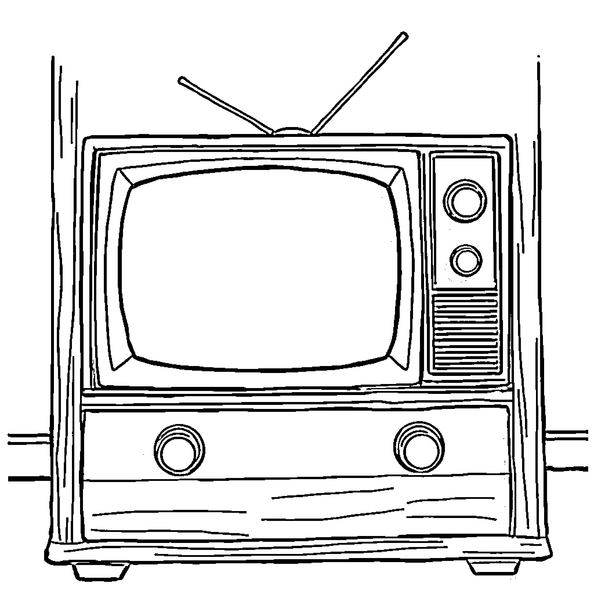 TV with retro design and controls Coloring Page (free black-and-white line drawing printable PDF for all, from beginners to advanced learners, including children, teens, adults, and seniors)