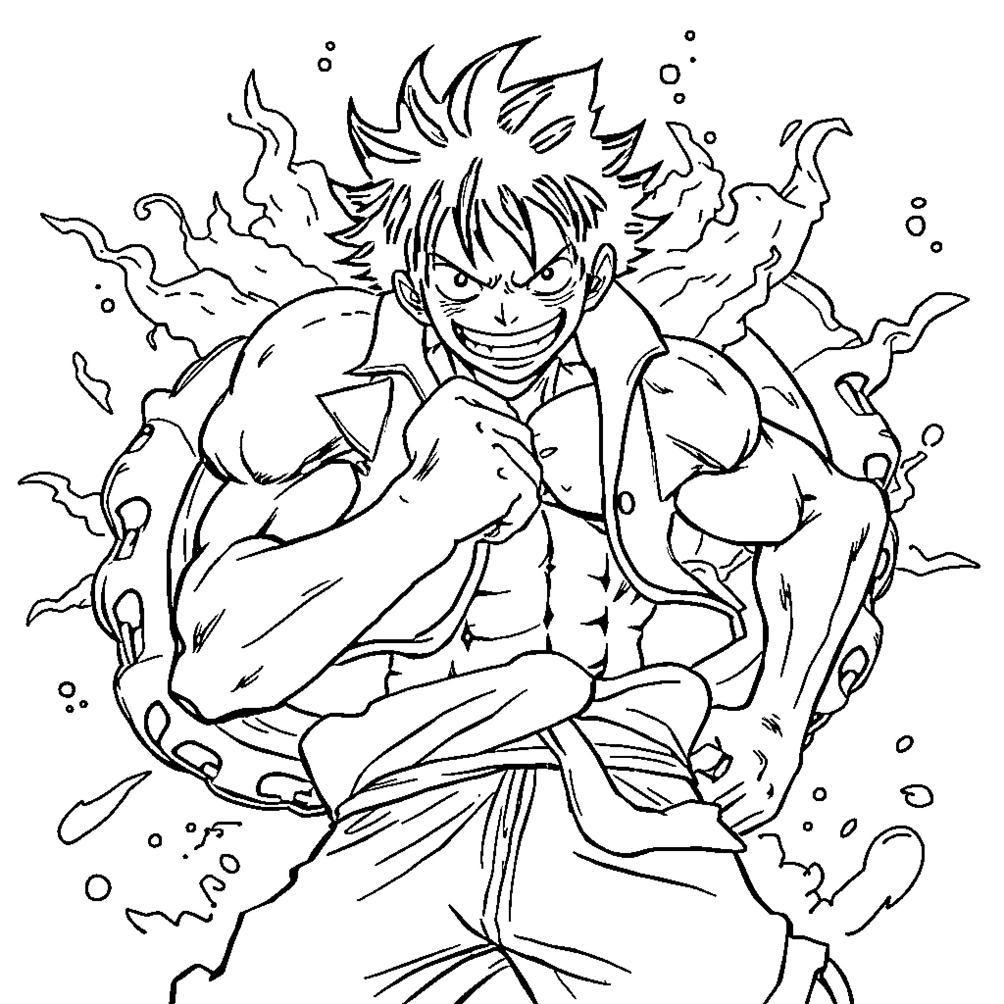 Luffy's Adventurous Spirit Shines Brightly Coloring Page (free black-and-white line drawing printable PDF for all, from beginners to advanced learners, including children, teens, adults, and seniors)