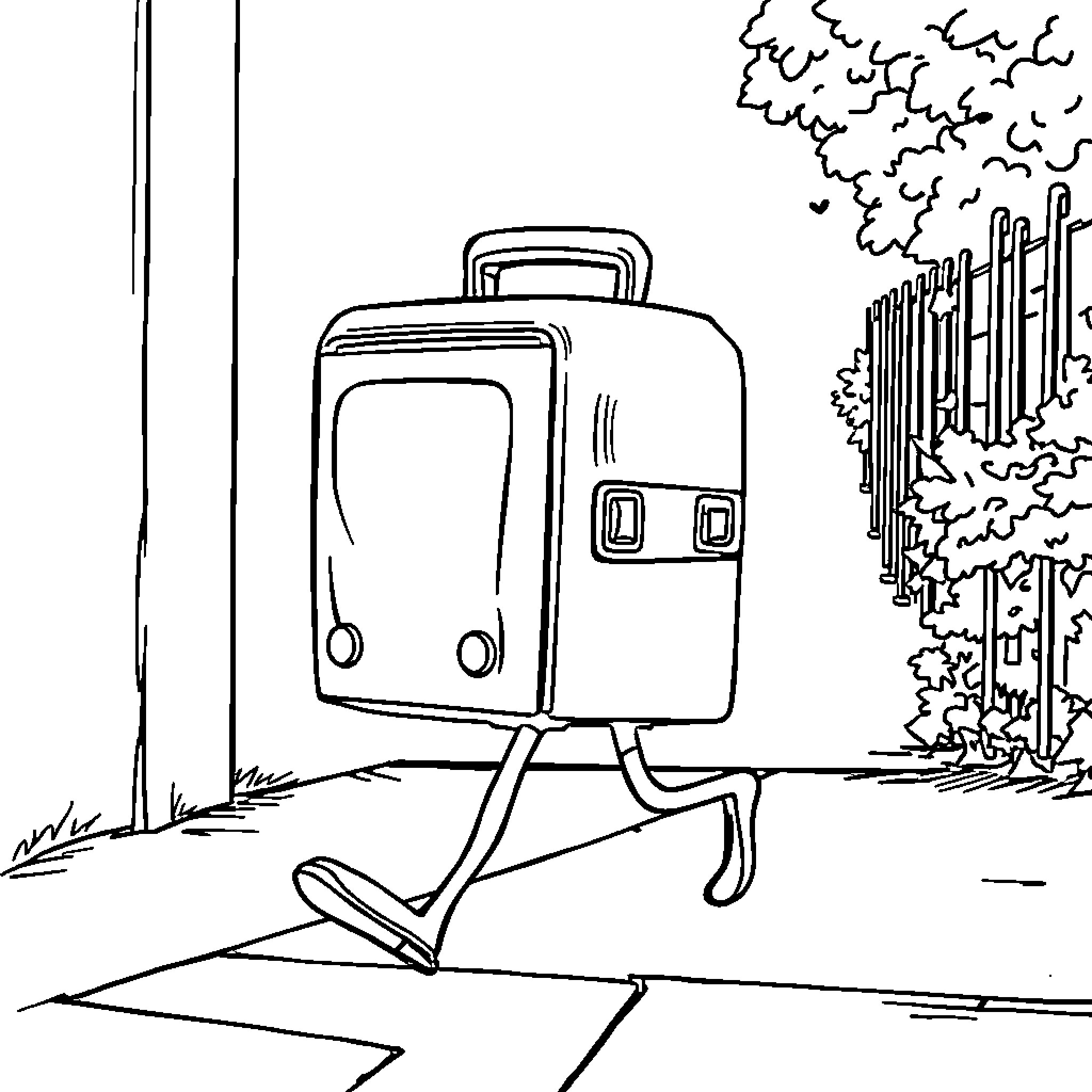 Lunch Box on the Go Coloring Page (free black-and-white line drawing printable PDF for all, from beginners to advanced learners, including children, teens, adults, and seniors)