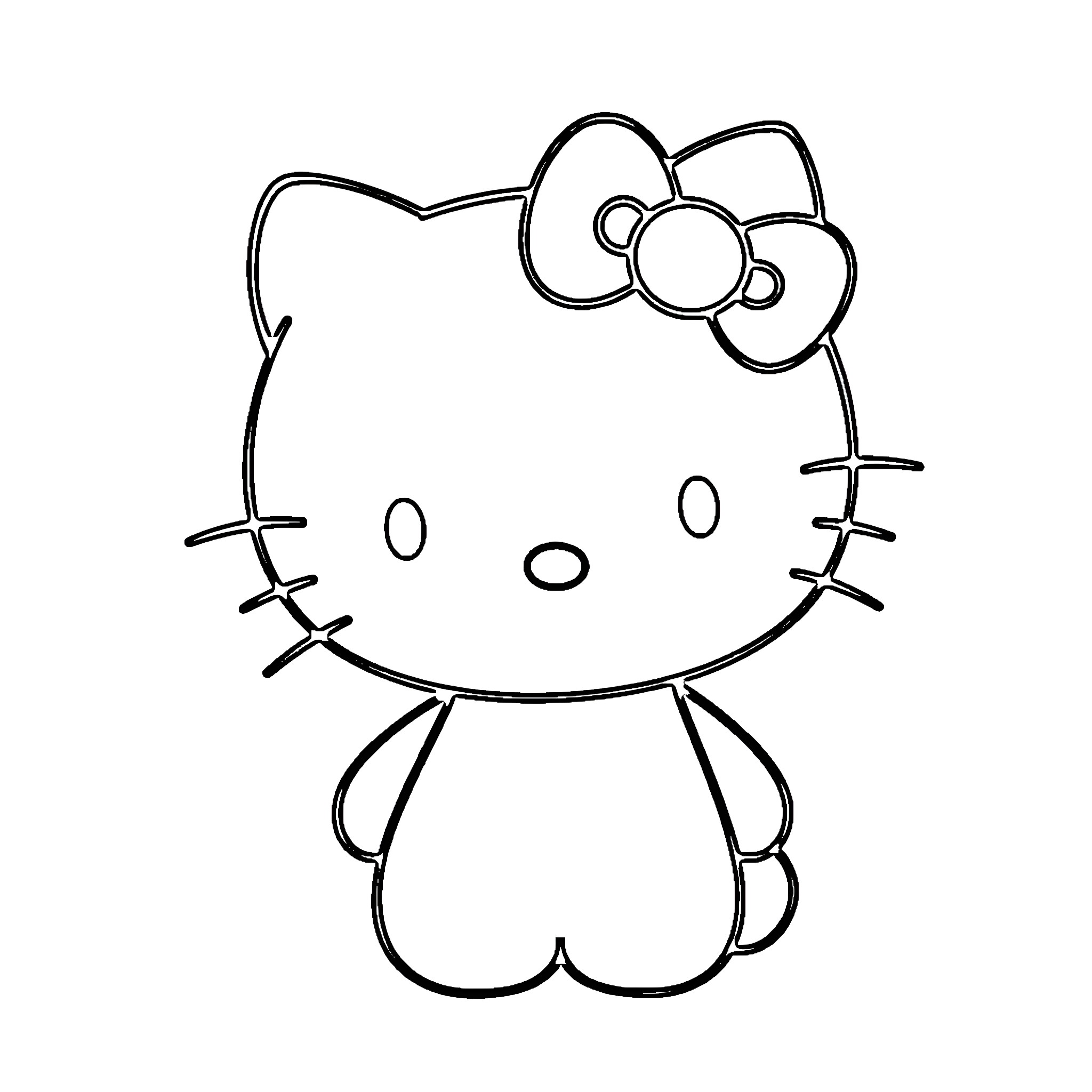 Hello Kitty in simple black and white outline Coloring Page (free black-and-white line drawing printable PDF for all, from beginners to advanced learners, including children, teens, adults, and seniors)