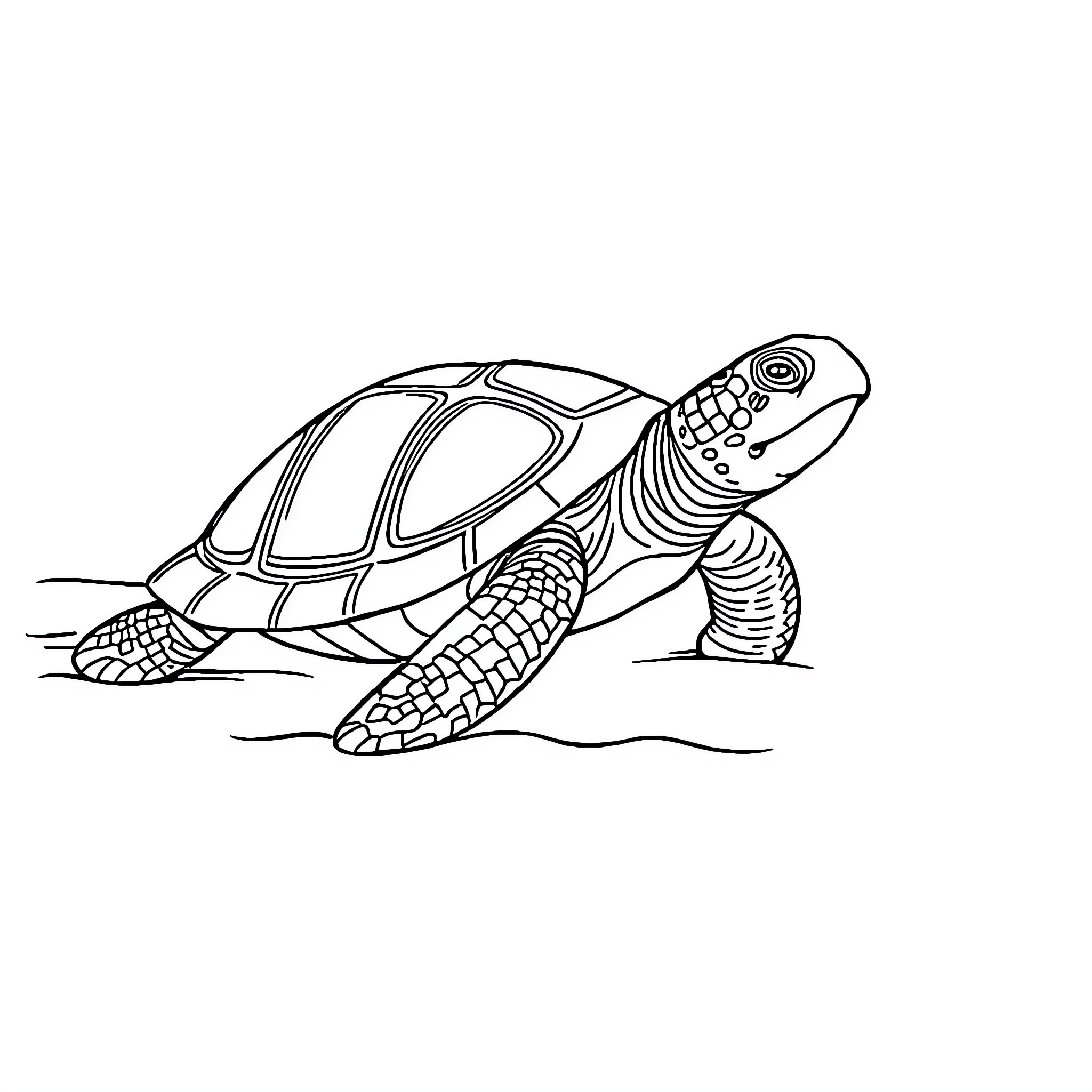 Turtle walking across the ground Coloring Page (free black-and-white line drawing printable PDF for all, from beginners to advanced learners, including children, teens, adults, and seniors)
