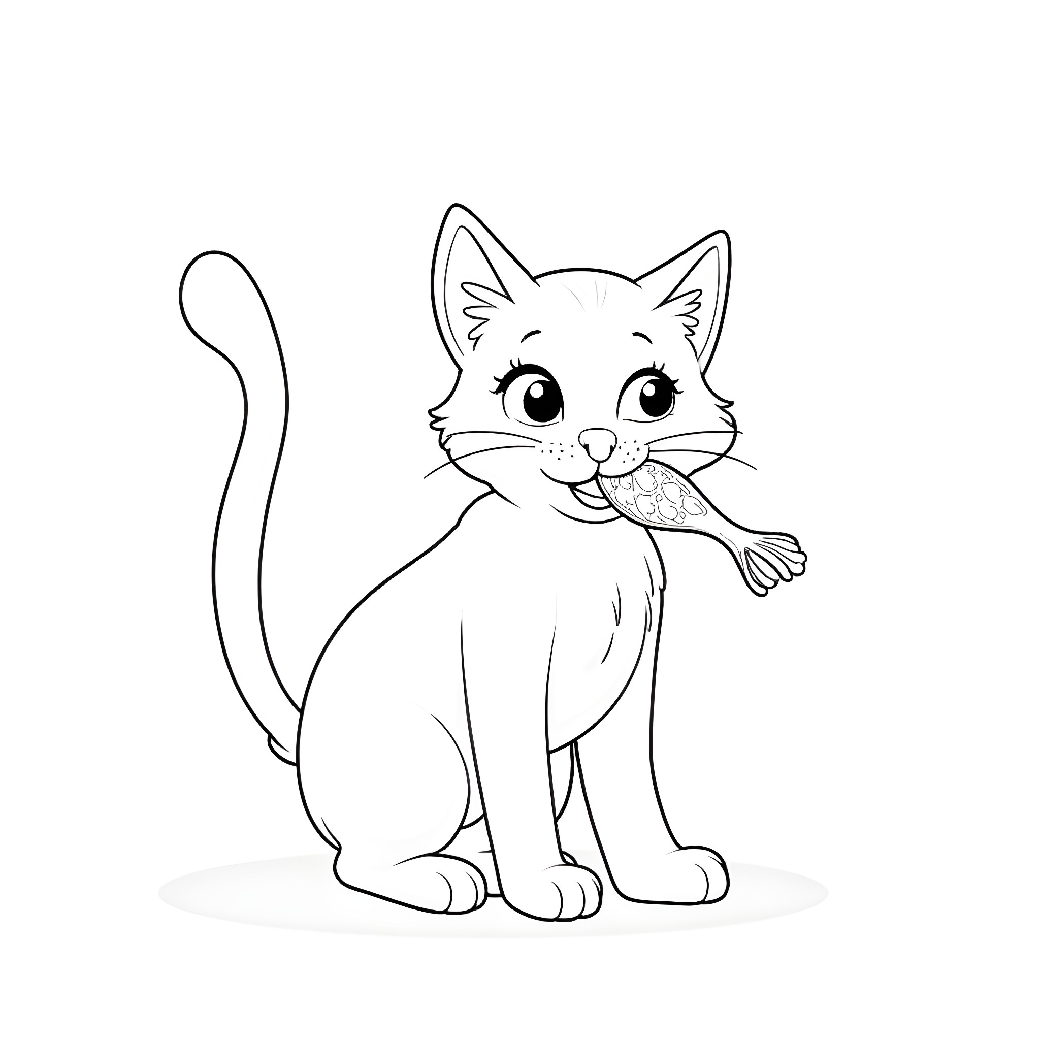 Cat looking curious with a mouse Coloring Page (free black-and-white line drawing printable PDF for all, from beginners to advanced learners, including children, teens, adults, and seniors)