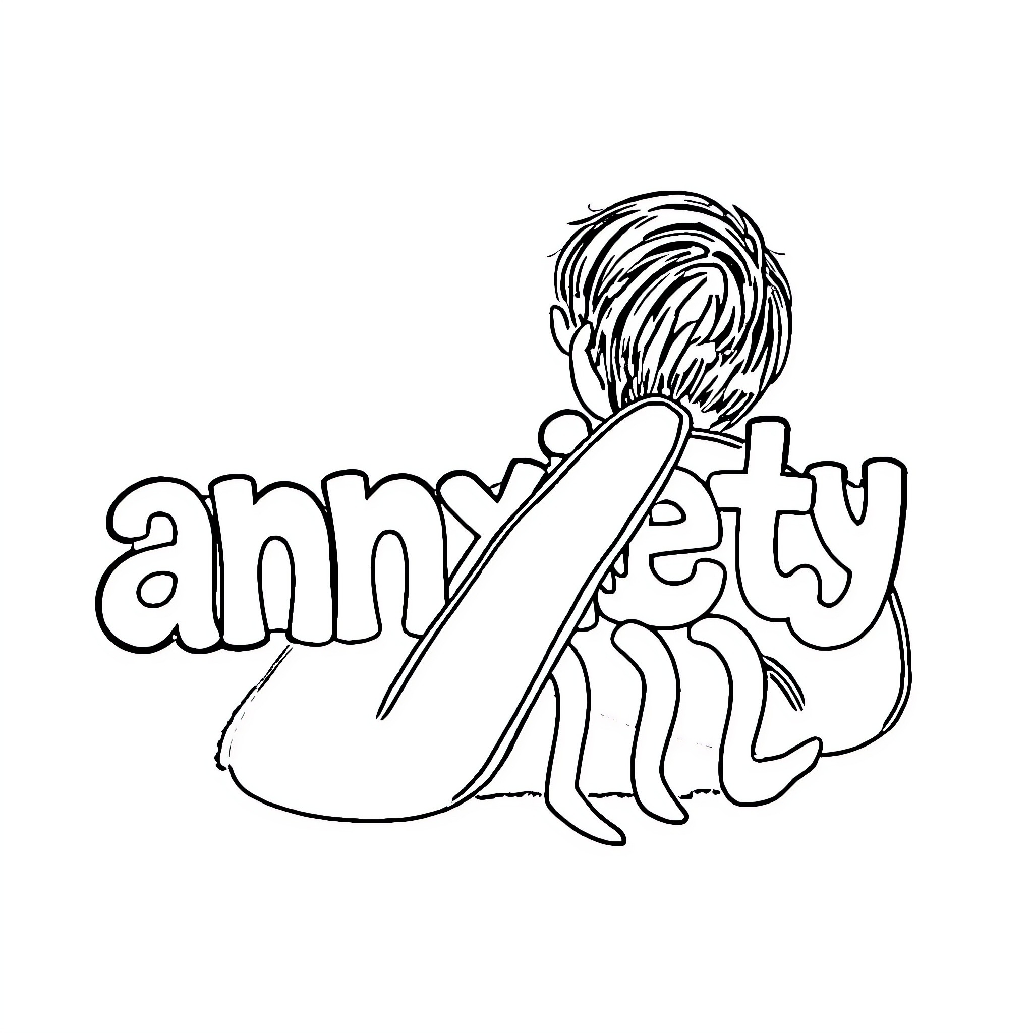 Anxiety reflected in distorted figure Coloring Page (free black-and-white line drawing printable PDF for all, from beginners to advanced learners, including children, teens, adults, and seniors)