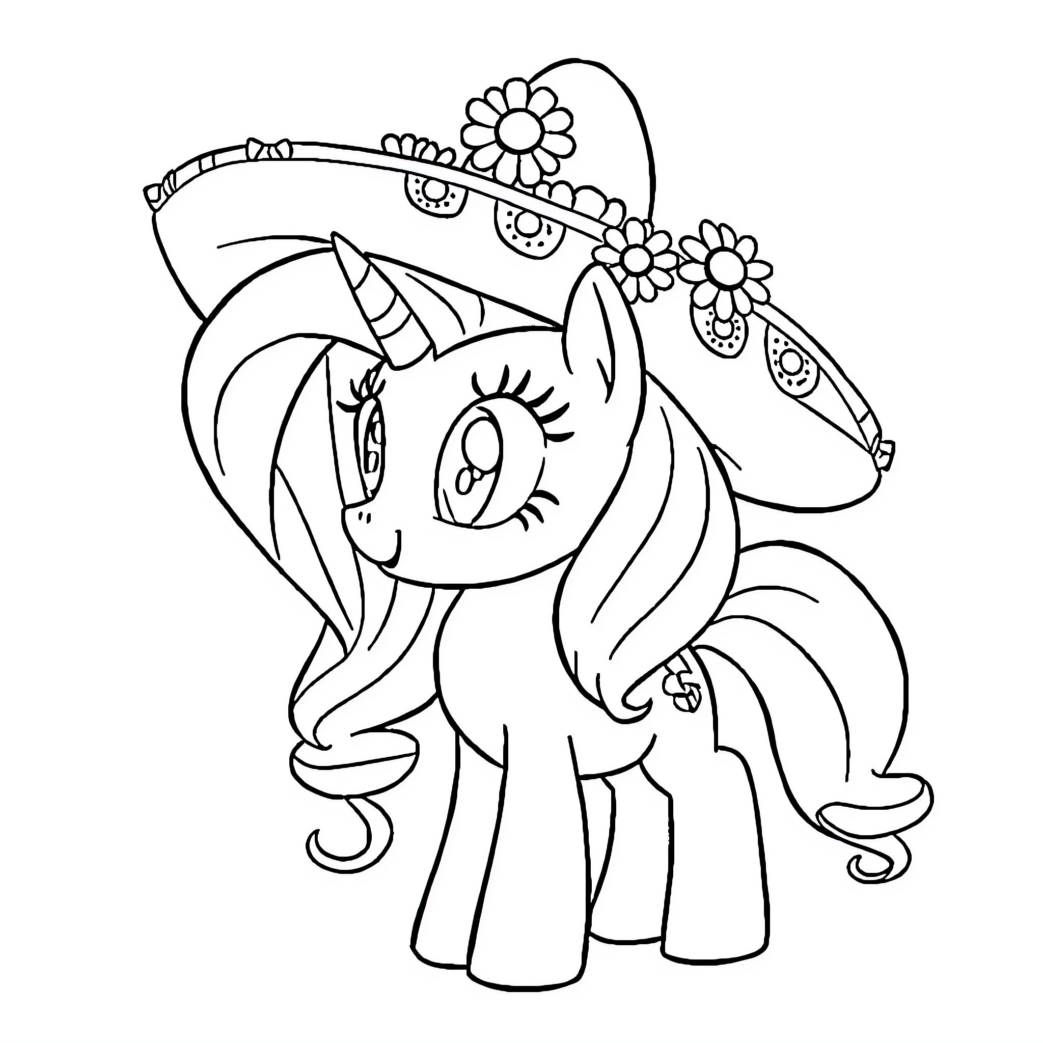 Pinkie Pie enjoying a flower crown Coloring Page (free black-and-white line drawing printable PDF for all, from beginners to advanced learners, including children, teens, adults, and seniors)