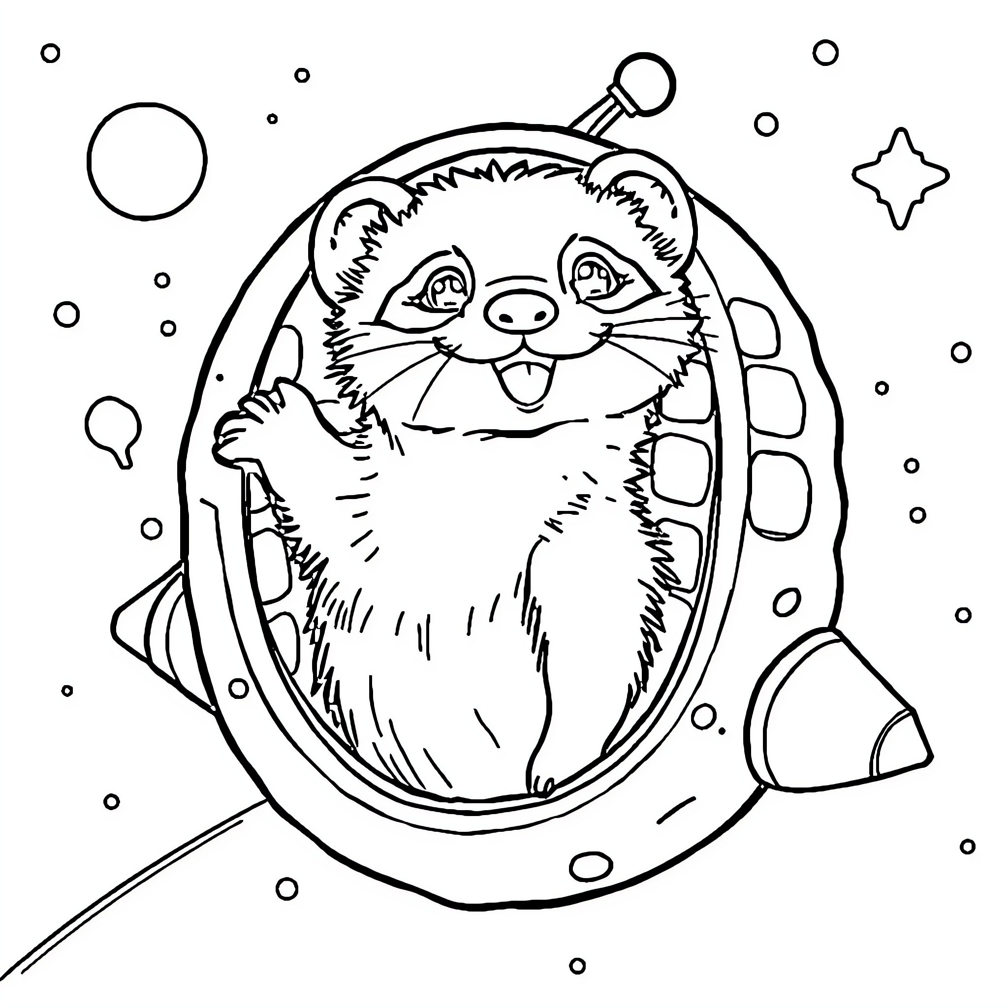 Ferret in a Playful Bubble Coloring Page (free black-and-white line drawing printable PDF for all, from beginners to advanced learners, including children, teens, adults, and seniors)