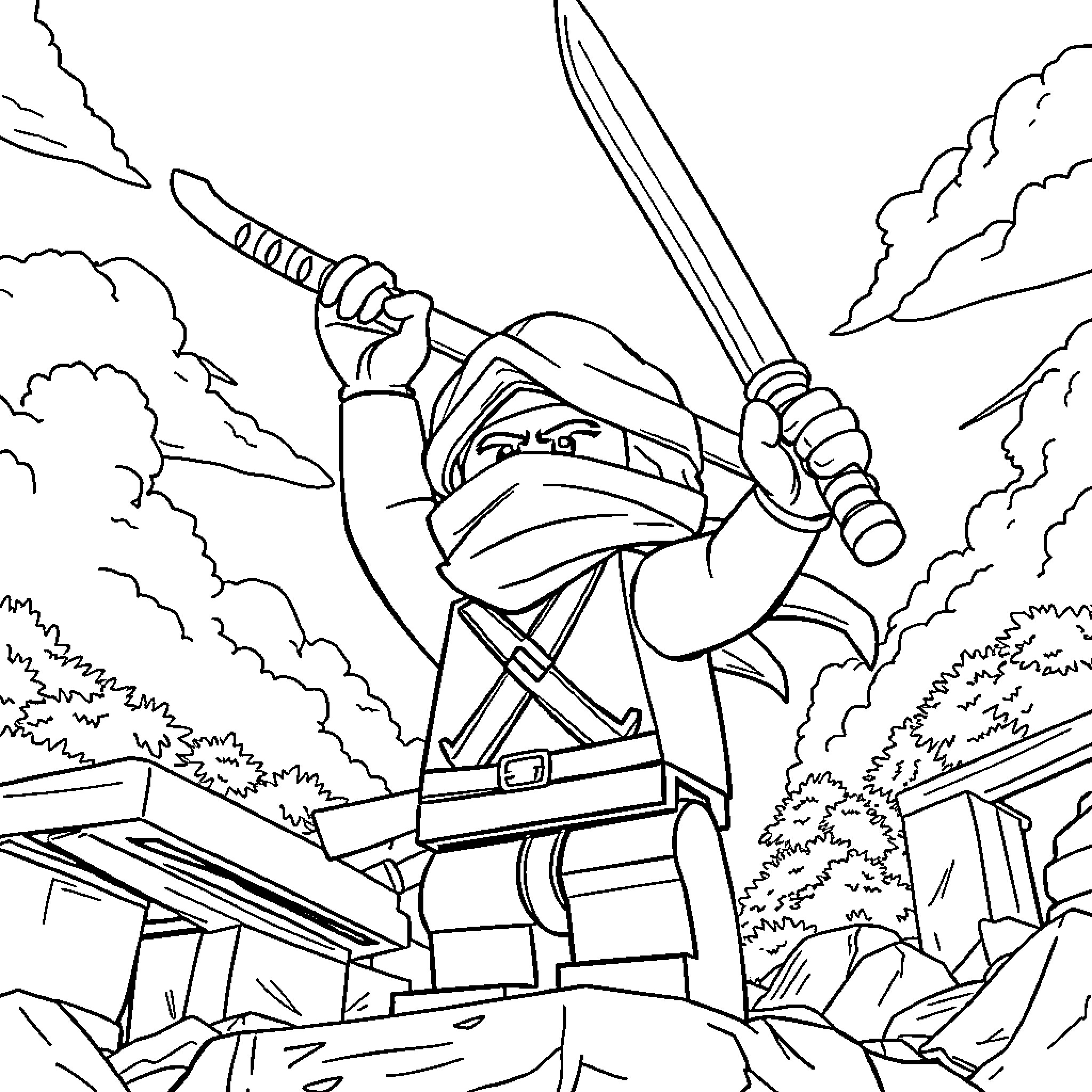 Kyle fighting valiantly in a heroic battle Coloring Page (free black-and-white line drawing printable PDF for all, from beginners to advanced learners, including children, teens, adults, and seniors)
