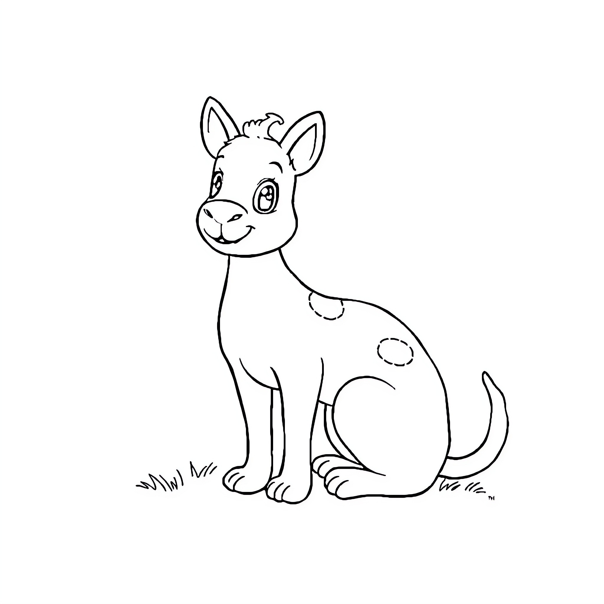 Animal Sitting Happily on Grass Coloring Page (free black-and-white line drawing printable PDF for all, from beginners to advanced learners, including children, teens, adults, and seniors)