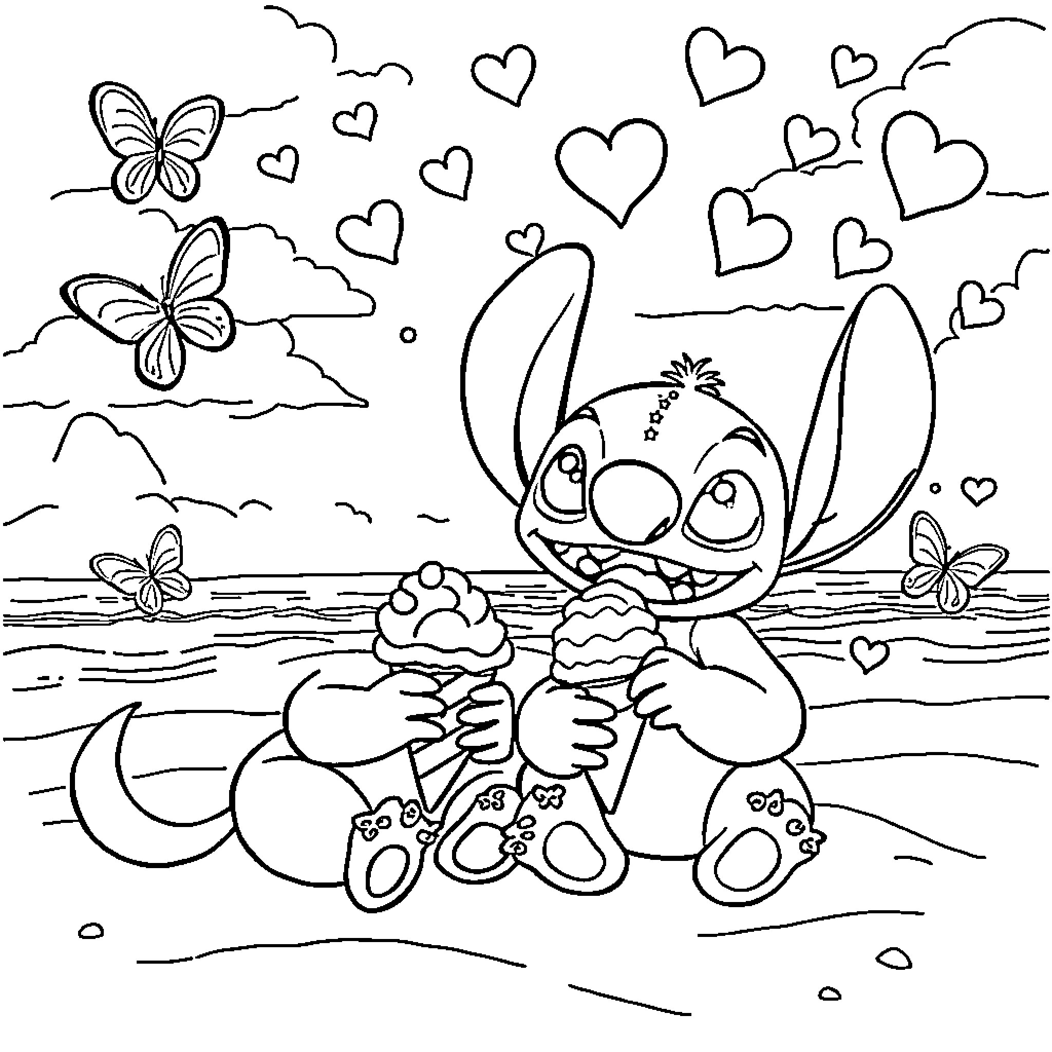 Lolo and the Playful Hearts Coloring Page (free black-and-white line drawing printable PDF for all, from beginners to advanced learners, including children, teens, adults, and seniors)