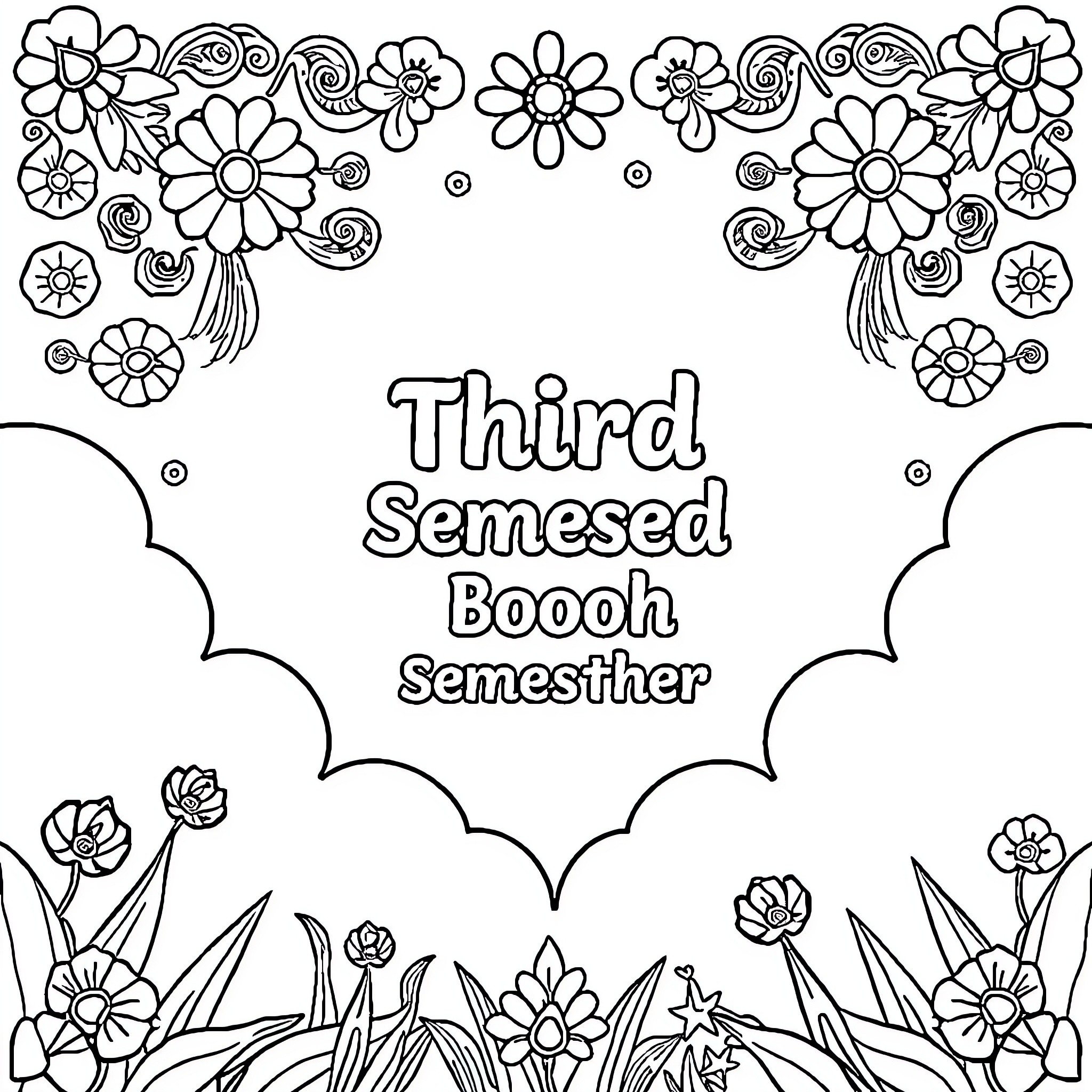 Caratula of playful flowers and nature Coloring Page (free black-and-white line drawing printable PDF for all, from beginners to advanced learners, including children, teens, adults, and seniors)