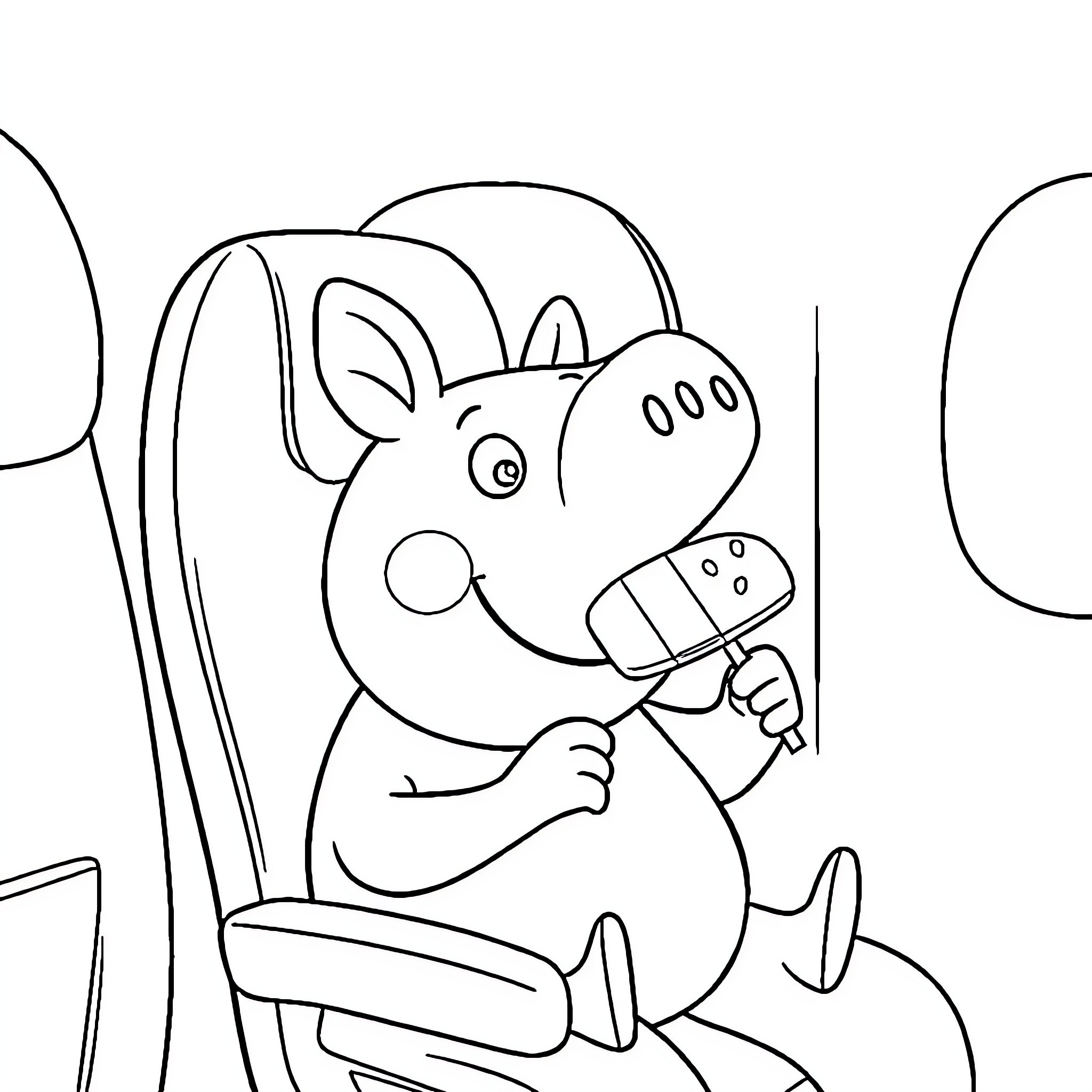 Peppa Pig enjoying a popsicle on a sunny day Coloring Page (free black-and-white line drawing printable PDF for all, from beginners to advanced learners, including children, teens, adults, and seniors)